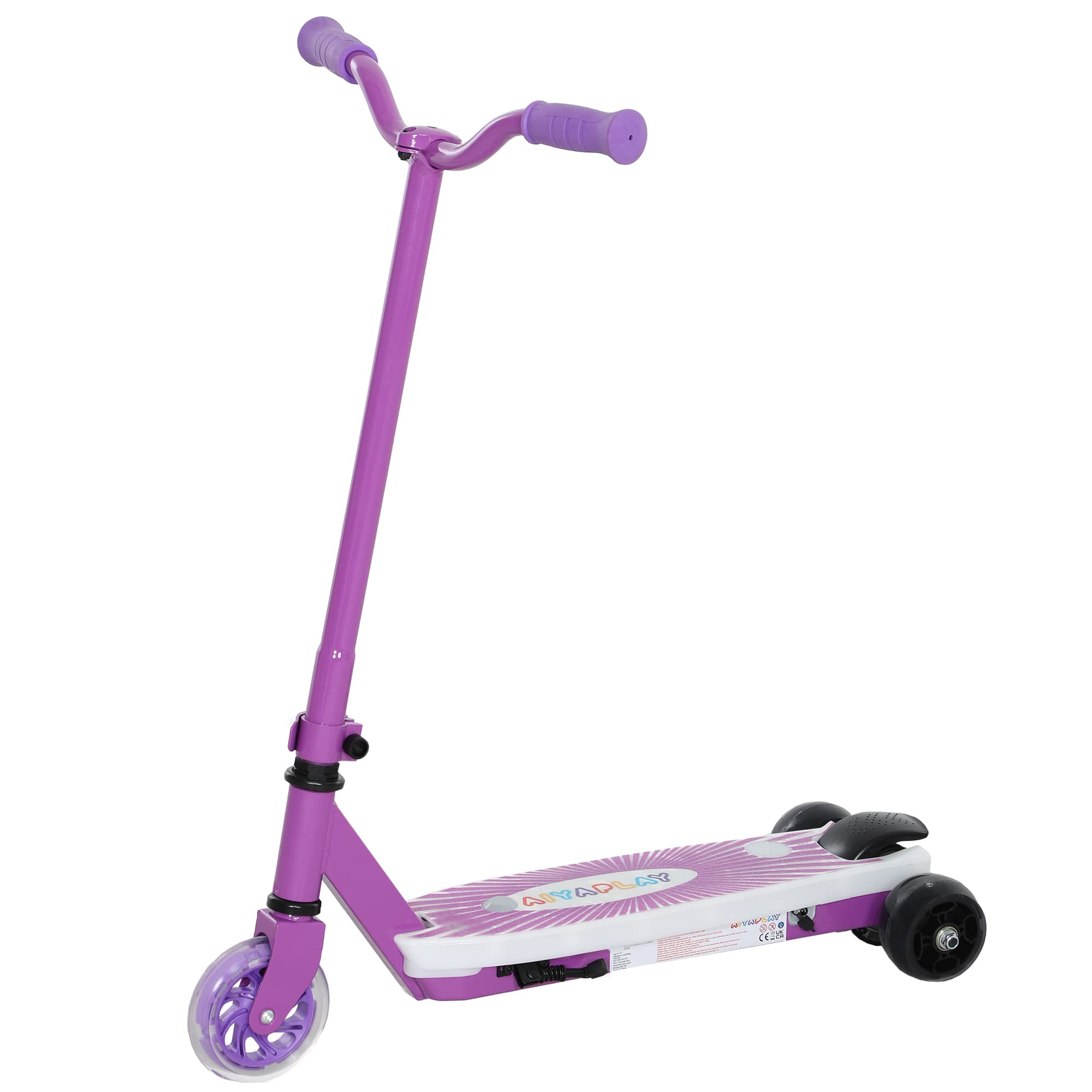 AIYAPLAY Electric Scooter for Kids Ages 4-7, with Auxiliary Rear Wheels, Flashing LED Light and Electric Brake, Kids Electric Scooter for Boys Girls, 6 KM/H & 8 KM, Purple