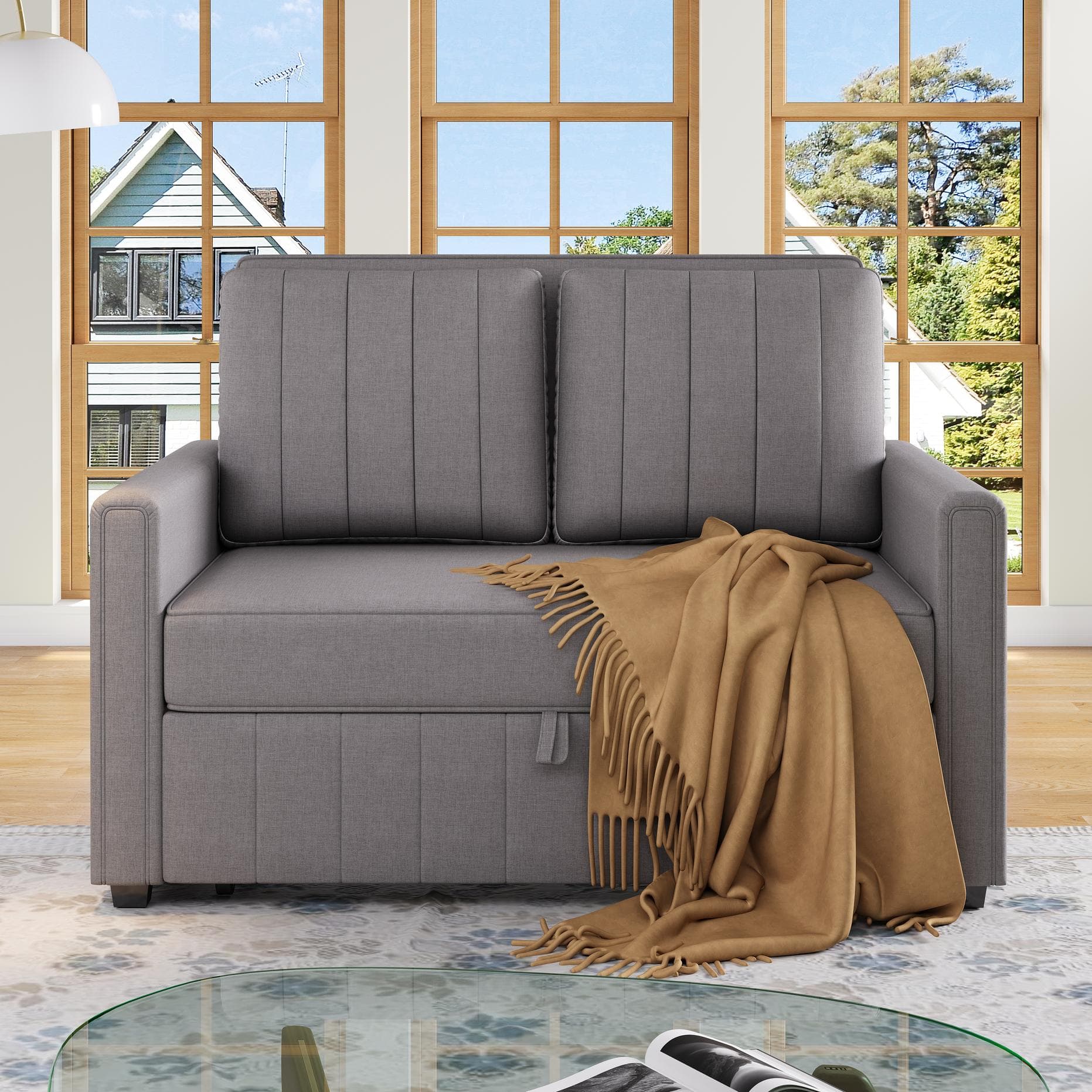 Multifunctional Folding Sofa Bed with Adjustable Backrest and 2 Cushions, Daybed Ideal for Small Homes, 127L x 75-180W x 94H cm, Dark Grey | Aosom UK