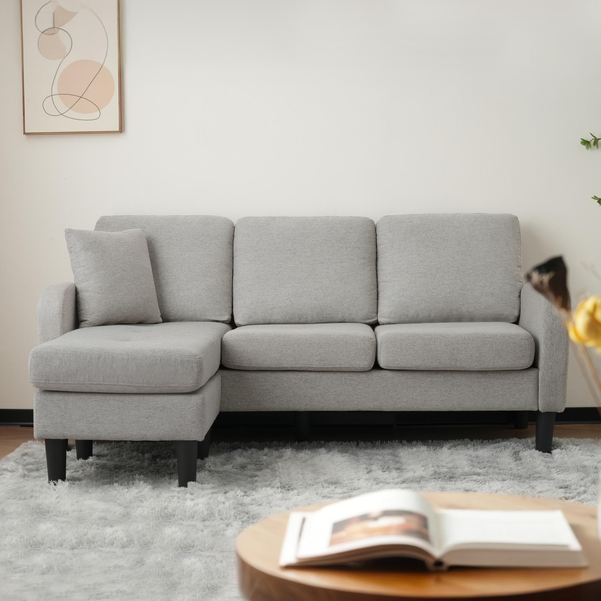 3-seater L-shaped Corner Sofa with Reversible Chaise and Soft Padded Seats, Sofa Bed with Plastic Legs, 166L x 118W x 77H cm, Gray | Aosom UK