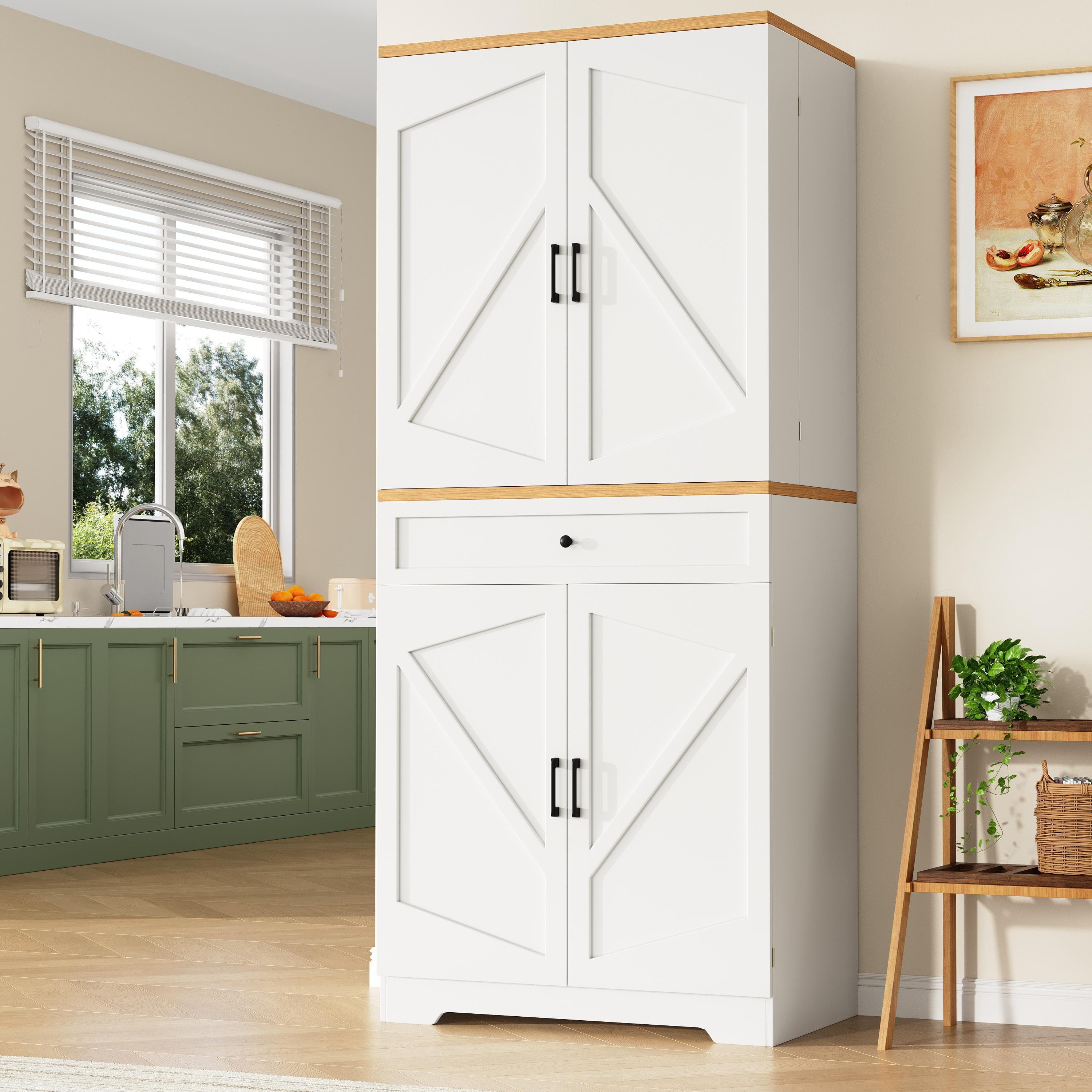 Tall Kitchen Sideboard with Maximised Storage and Anti-Tip Safety, Double-Door Cabinets for Dining Room, 80L x 40W x 180H cm, White | Aosom UK
