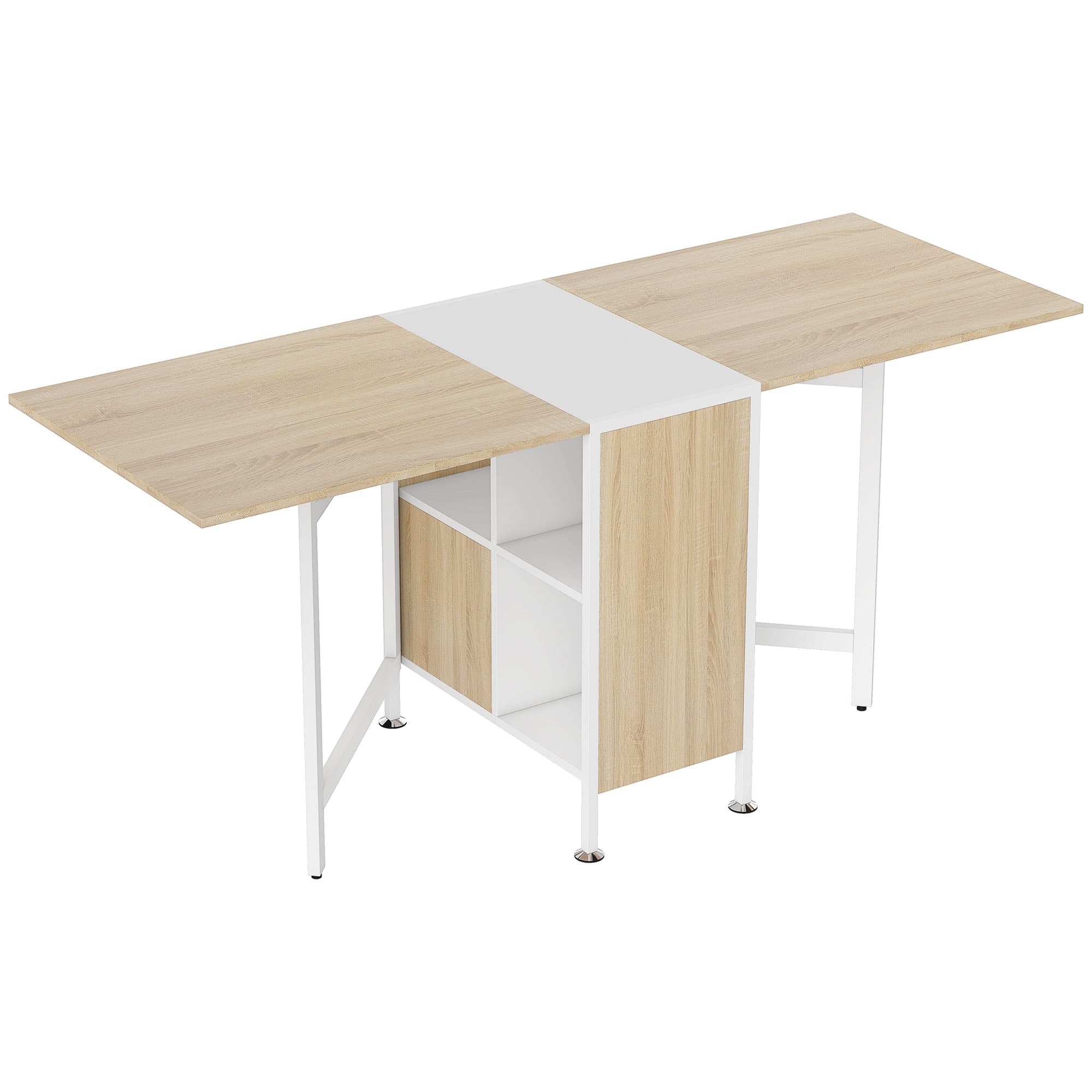 HOMCOM Foldable Dining Table Folding Workstation for Small Space with Storage Shelves Cubes Oak & White