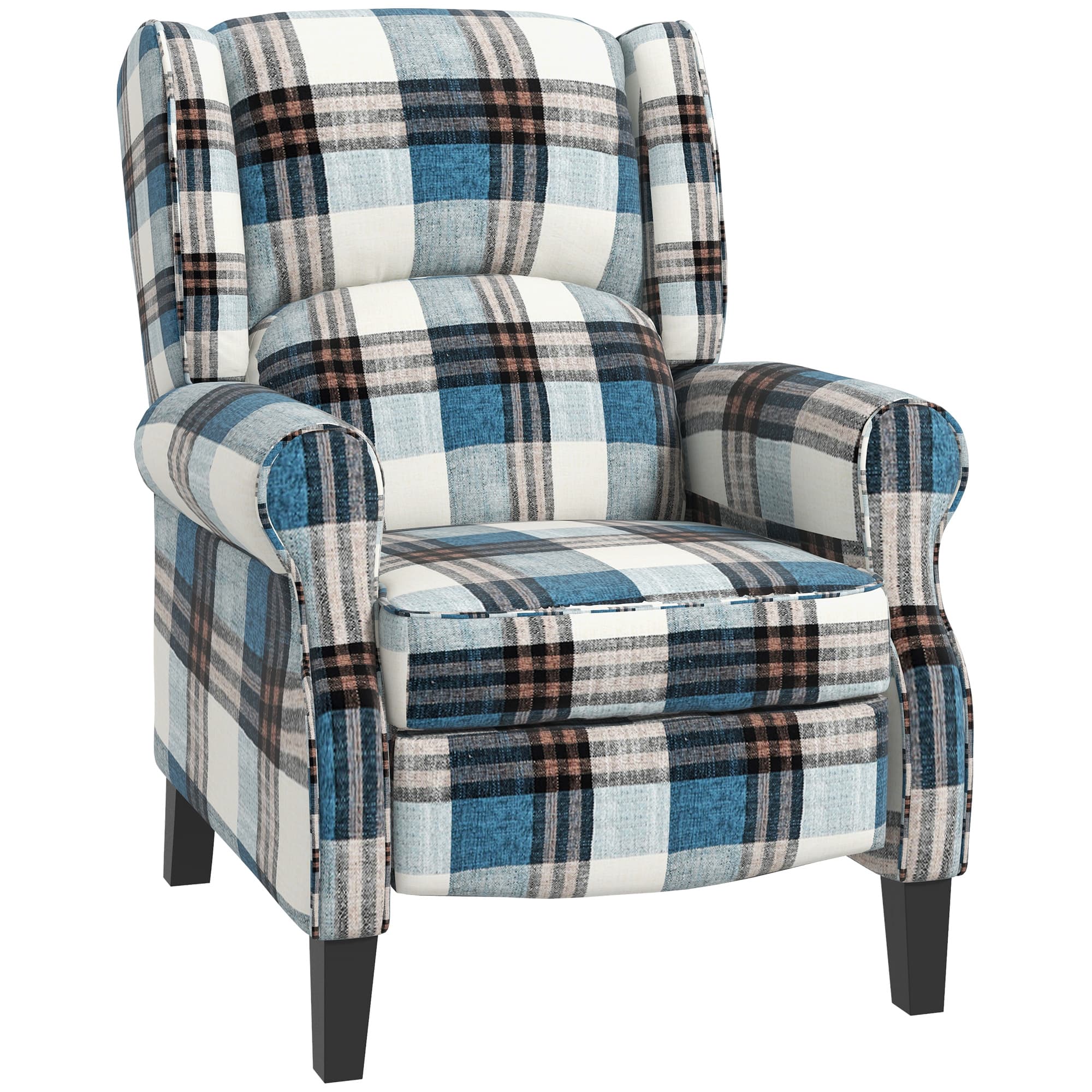 HOMCOM Wingback Reclining Chair, Push Back Recliner Armchair for Living Room Bedroom with Footrest Armrests Wood Legs, Cat Scratch Anti, Blue