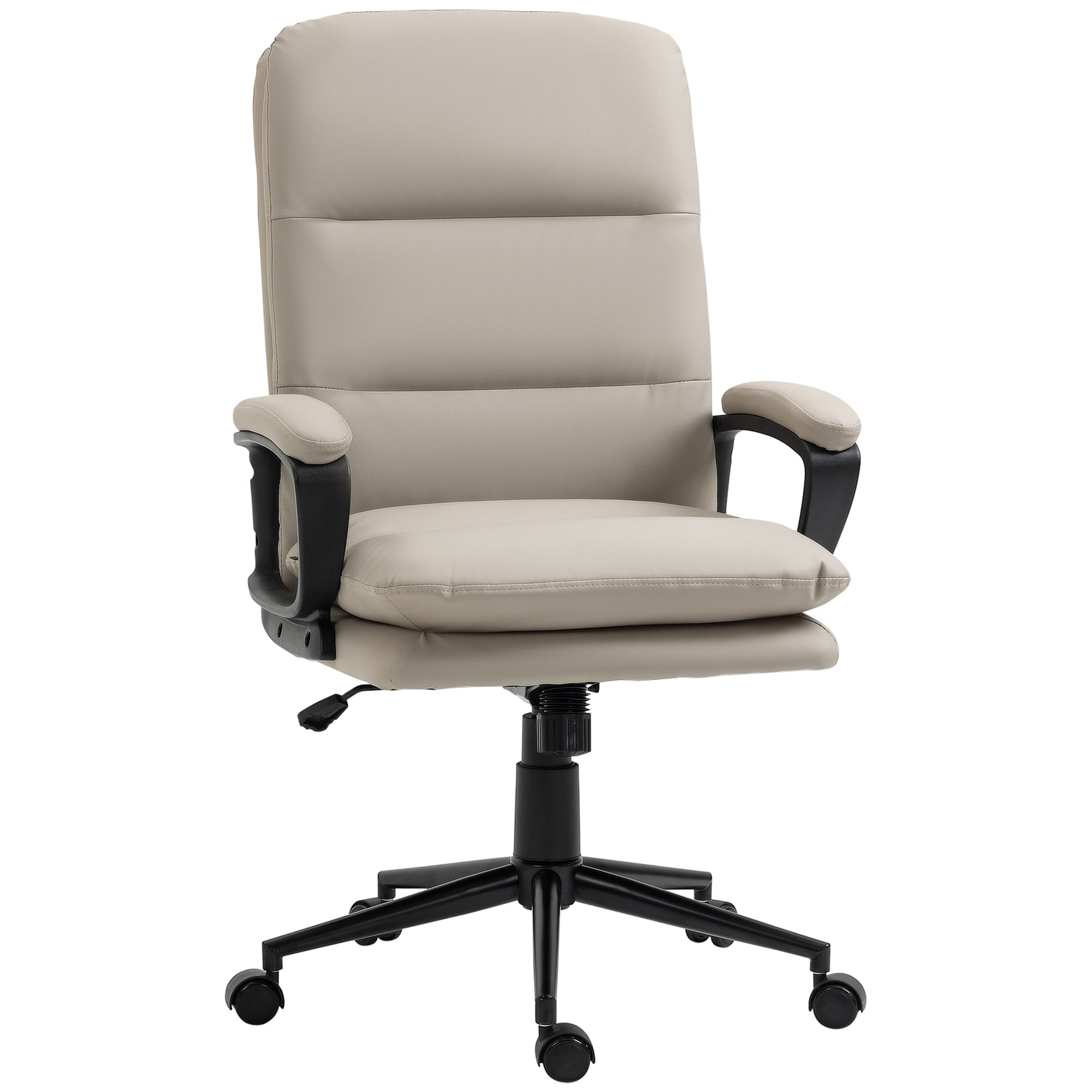 Vinsetto Swivel Office Chair, PU Leather Ergonomic Desk Chair with Adjustable Height & Rolling Wheels for Home Study, Light Grey | Aosom UK