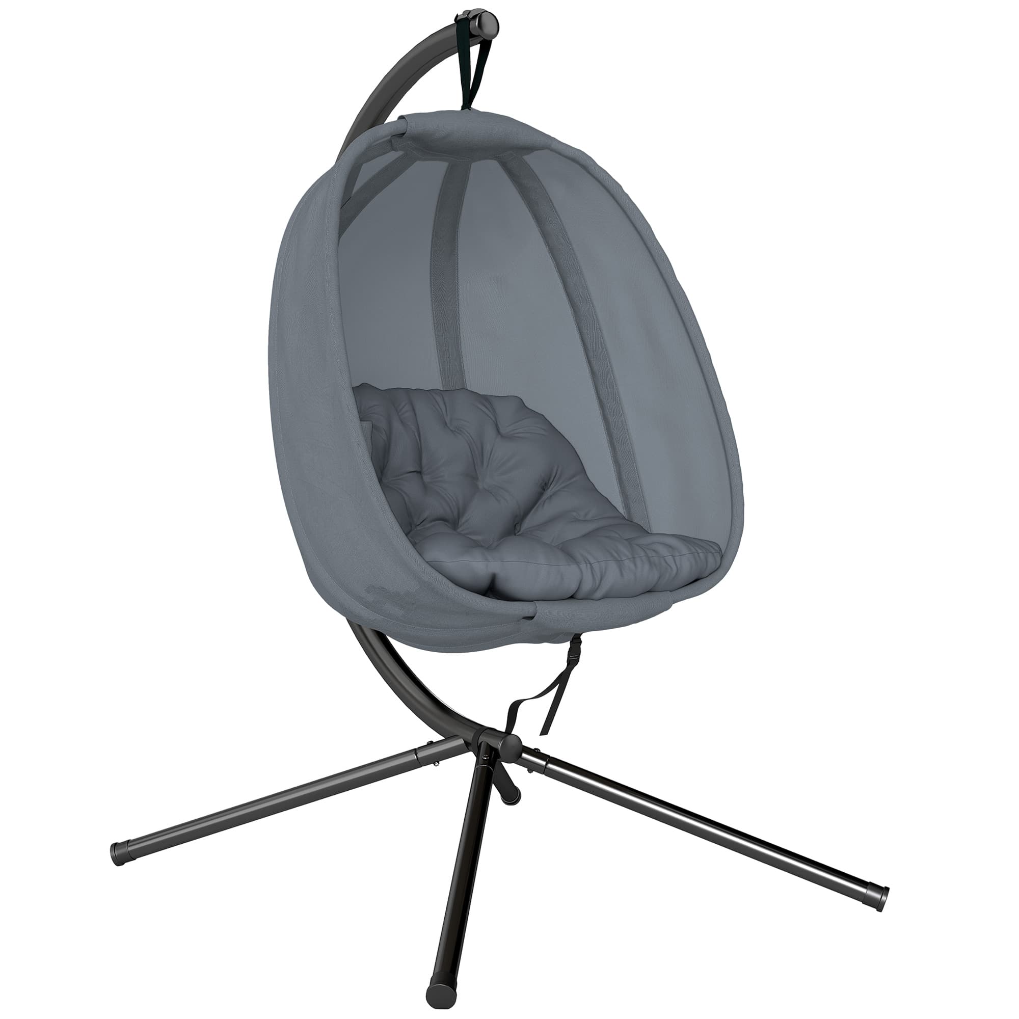 Outsunny Hanging Egg Chair, Folding Swing Hammock with Cushion and Stand for Indoor Outdoor, Patio Garden Furniture, Grey