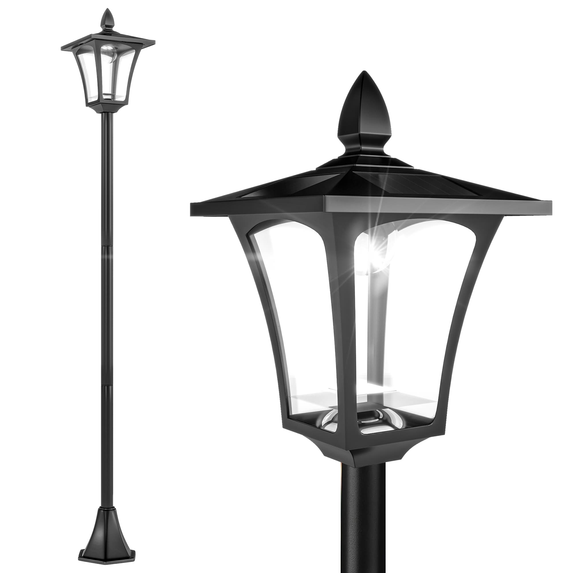 Outsunny Outdoor Solar Powered Post Lamp Sensor Dimmable LED Lantern Bollard Pathway 1.6M Tall – Black