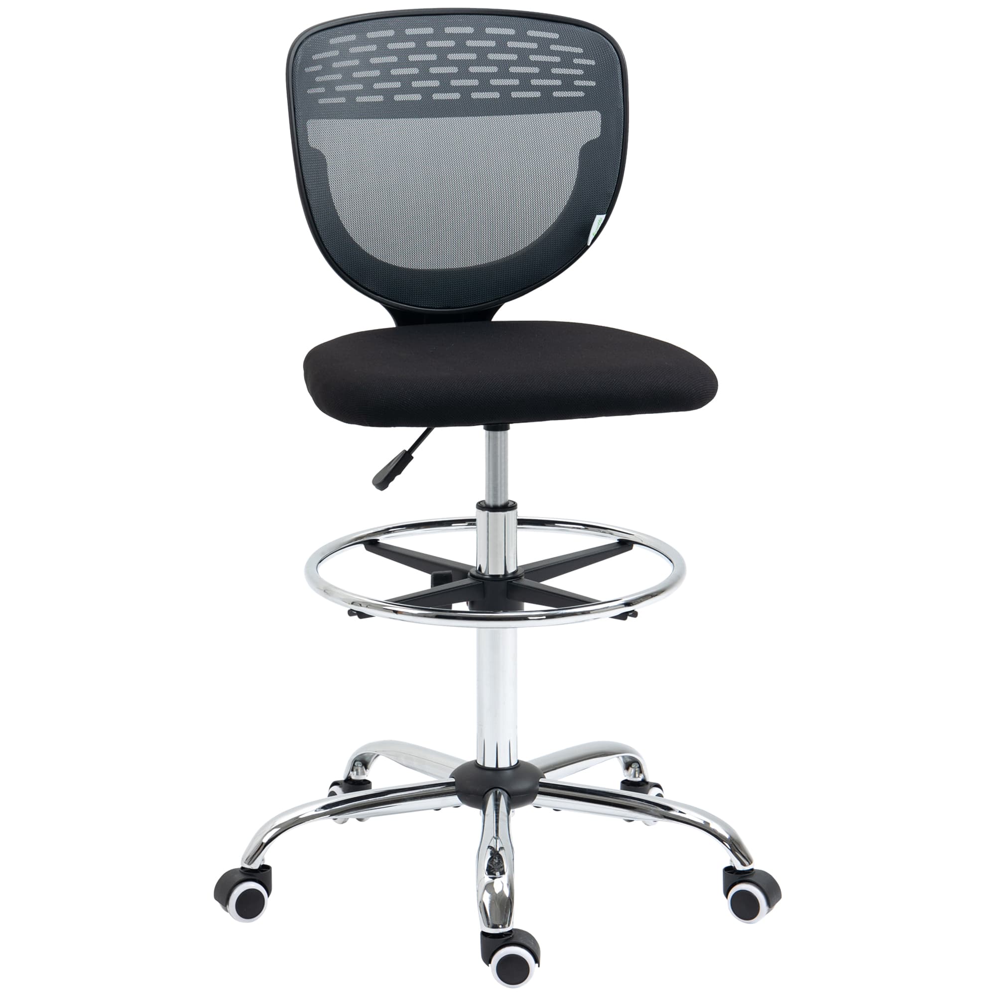 Vinsetto Ergonomic Draughtsman Chair: Armless Swivel Office Chair, Mesh Back with Lumbar Support & Foot Ring, Grey | Aosom UK