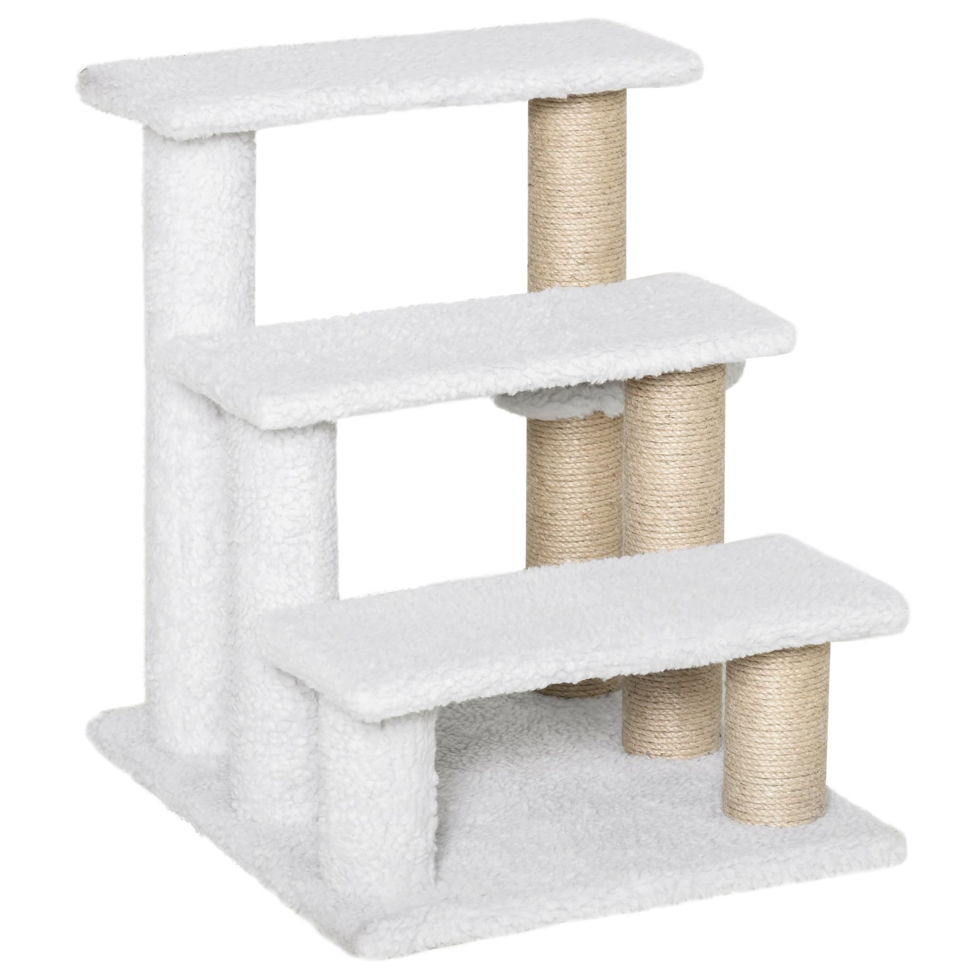 PawHut Pet Stair with 3-step Climb Ladder, Scratching Posts, Platforms, Toy Ball, for Indoor Cats Kittens, White | Aosom UK