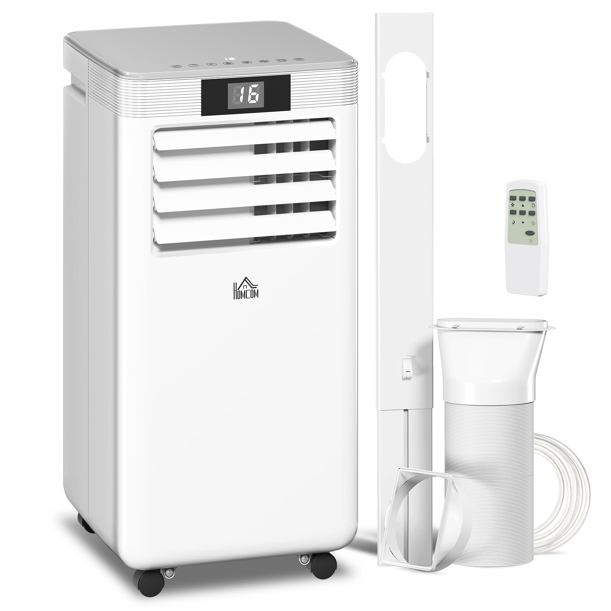 HOMCOM 7000 BTU Mobile Air Conditioner Portable AC Unit for Cooling Dehumidifying Ventilating w/ Remote Controller, LED Display, Timer | Aosom UK