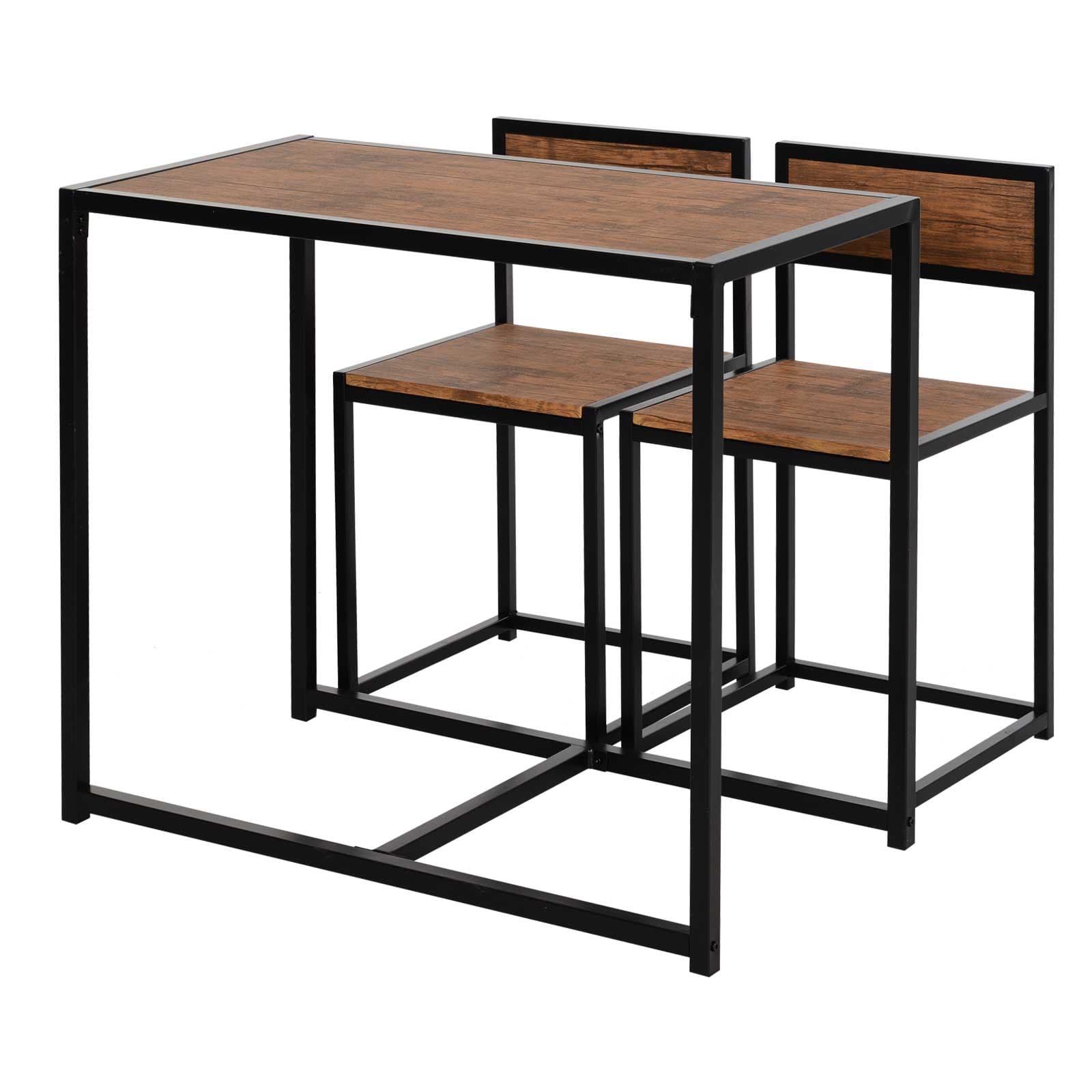 HOMCOM 3 Pcs Dining Table and Chairs Set w/ Industrial Design, Steel Frame, MDF Panels, Table Set for Living Room, Bar, Rustic Brown | Aosom UK