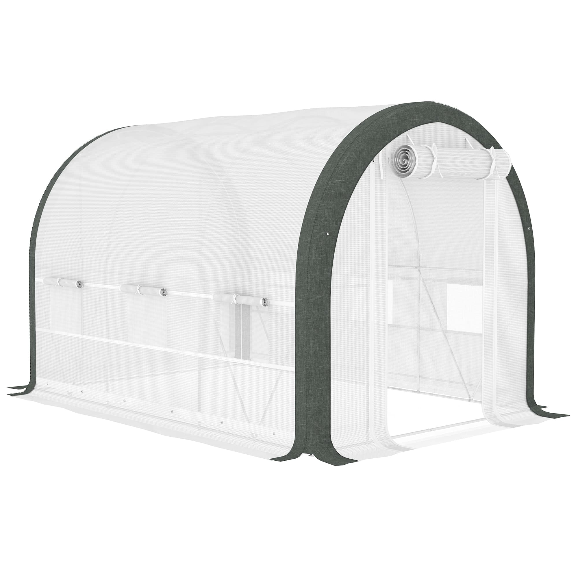 Outsunny 3x2m Walk-In Tunnel Greenhouse with Steel Frame, Roll-Up Door & Accessories for Garden Growing, White | Aosom UK