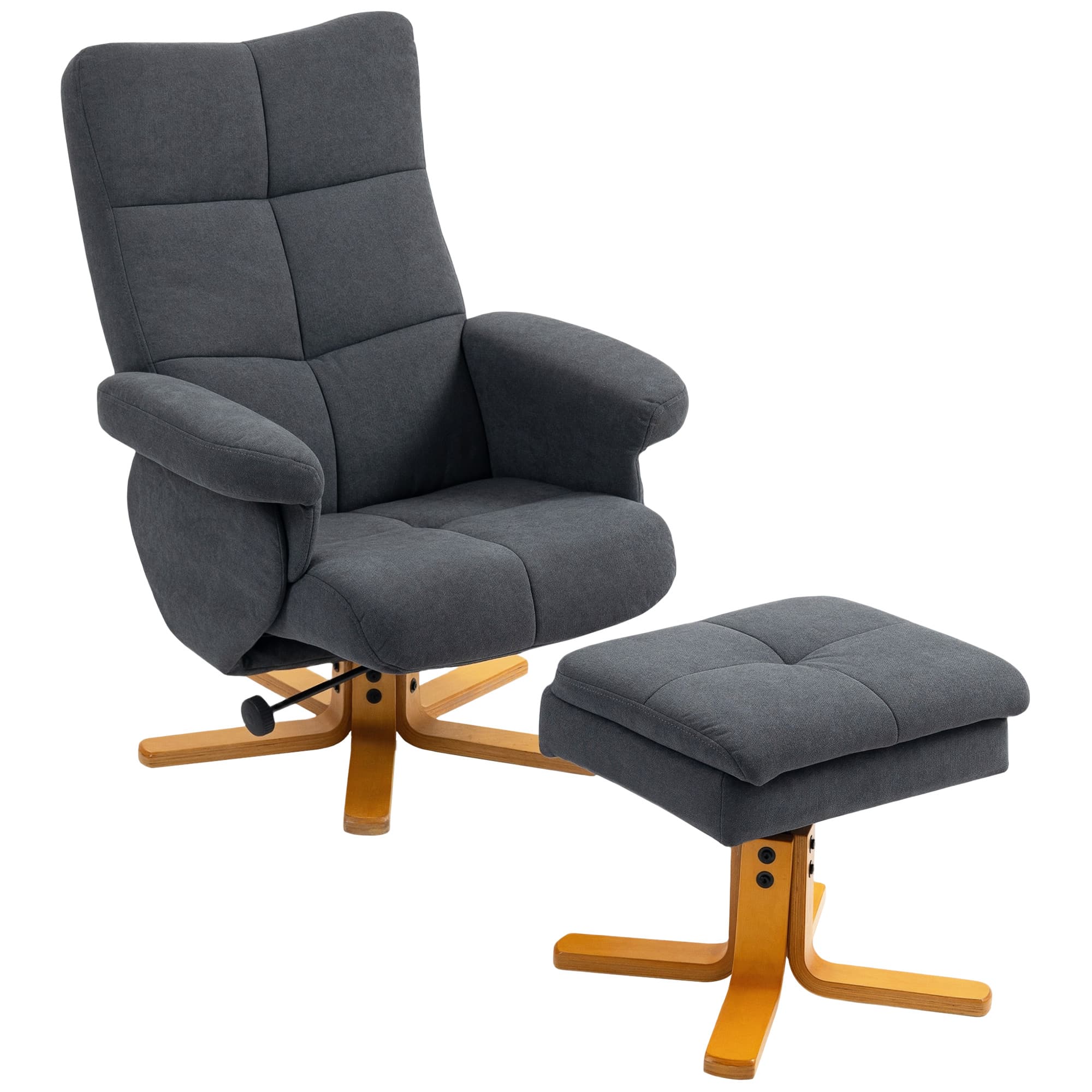 HOMCOM Linen-Look Recliner, with Storage Ottoman, Cat Scratch Resistant Material, Grey | Aosom UK
