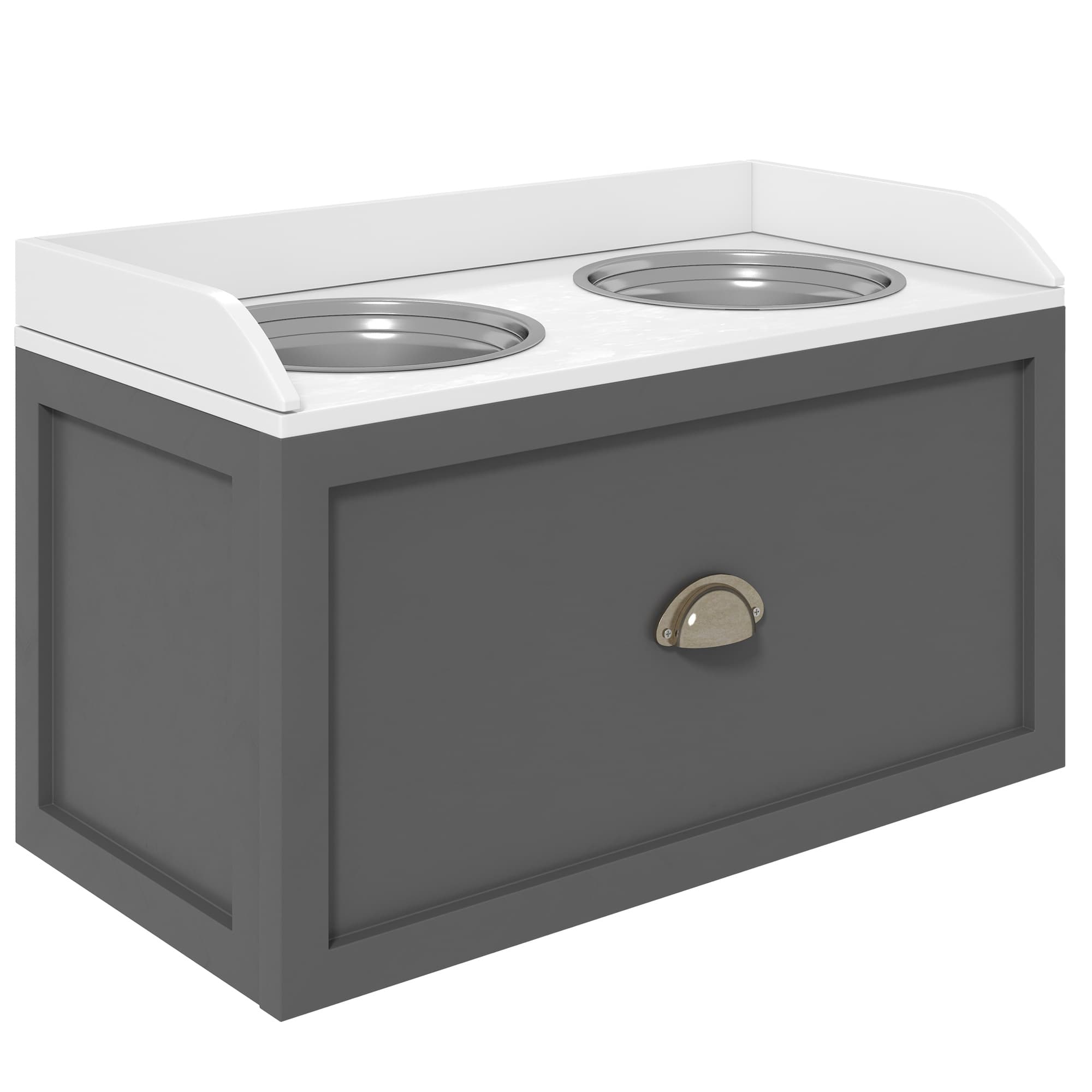PawHut Elevated Dog Feeder, Stainless Steel Pet Bowls with Storage Drawer, 21L Capacity for Large Breeds, Grey | Aosom UK