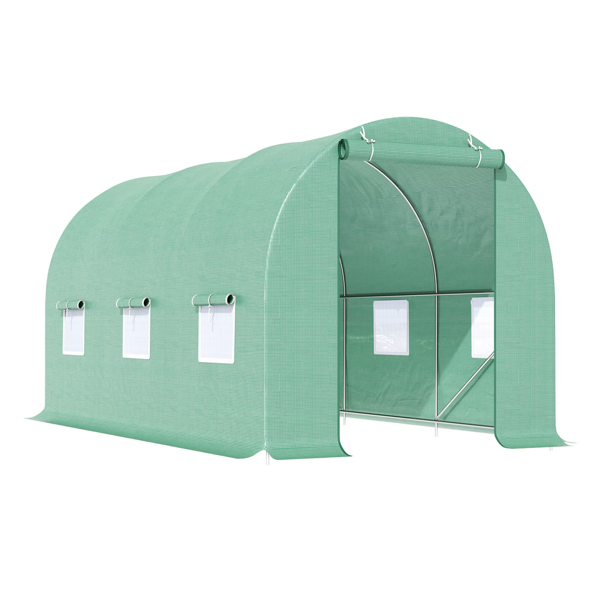 Outsunny 4.5 x 2 x 2m Polytunnel Greenhouse with Steel Frame, Door & Ventilation Window for Outdoor Plants, Green | Aosom UK