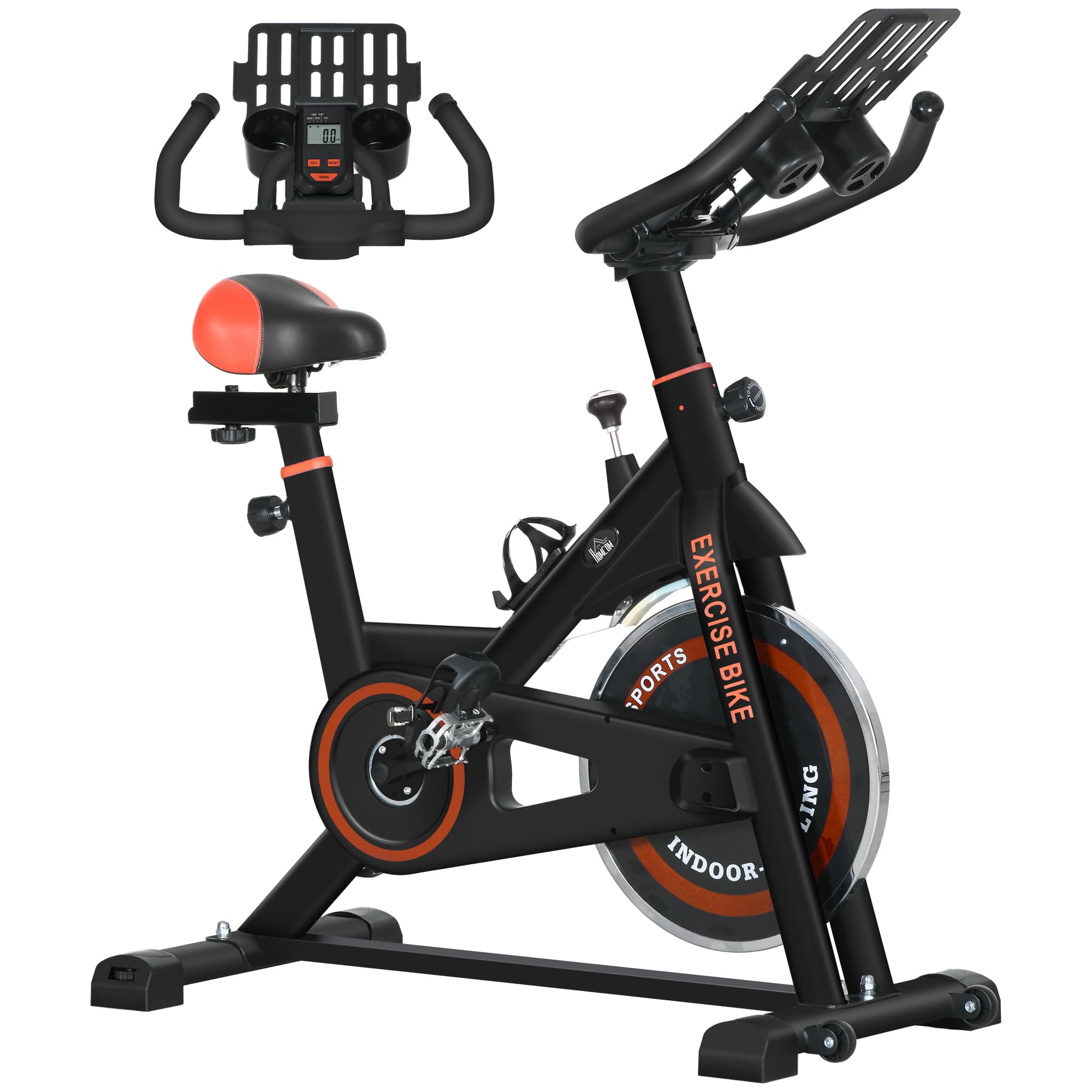 HOMCOM Exercise Bike, 8kg Flywheel Stationary Bike Indoor Cycling Machine with Adjustable Resistance Seat Handlebar, Black | Aosom UK
