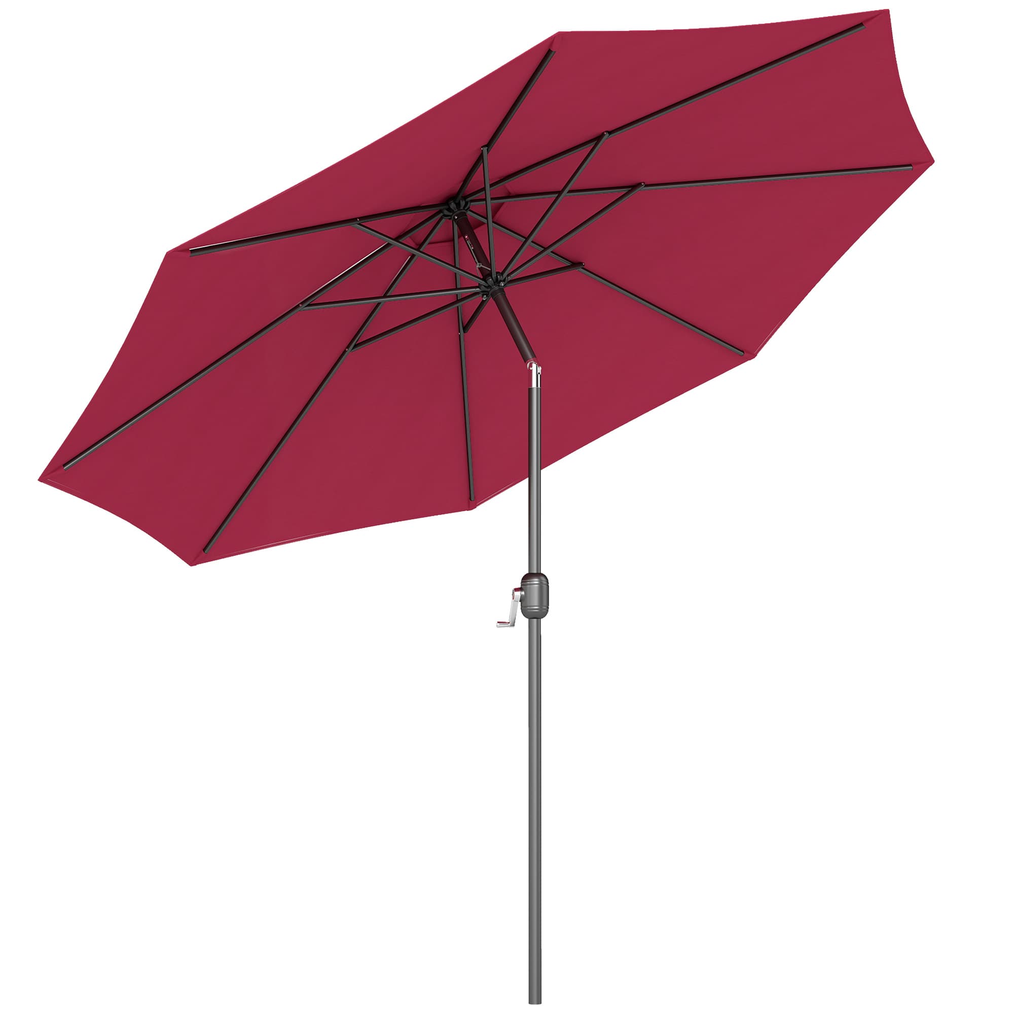 Outsunny Huge Garden Umbrella, Durable Umbrella with 8 Ribs, Tilting Design & Crank Handle for Outdoor Shade, Wine Red | Aosom UK