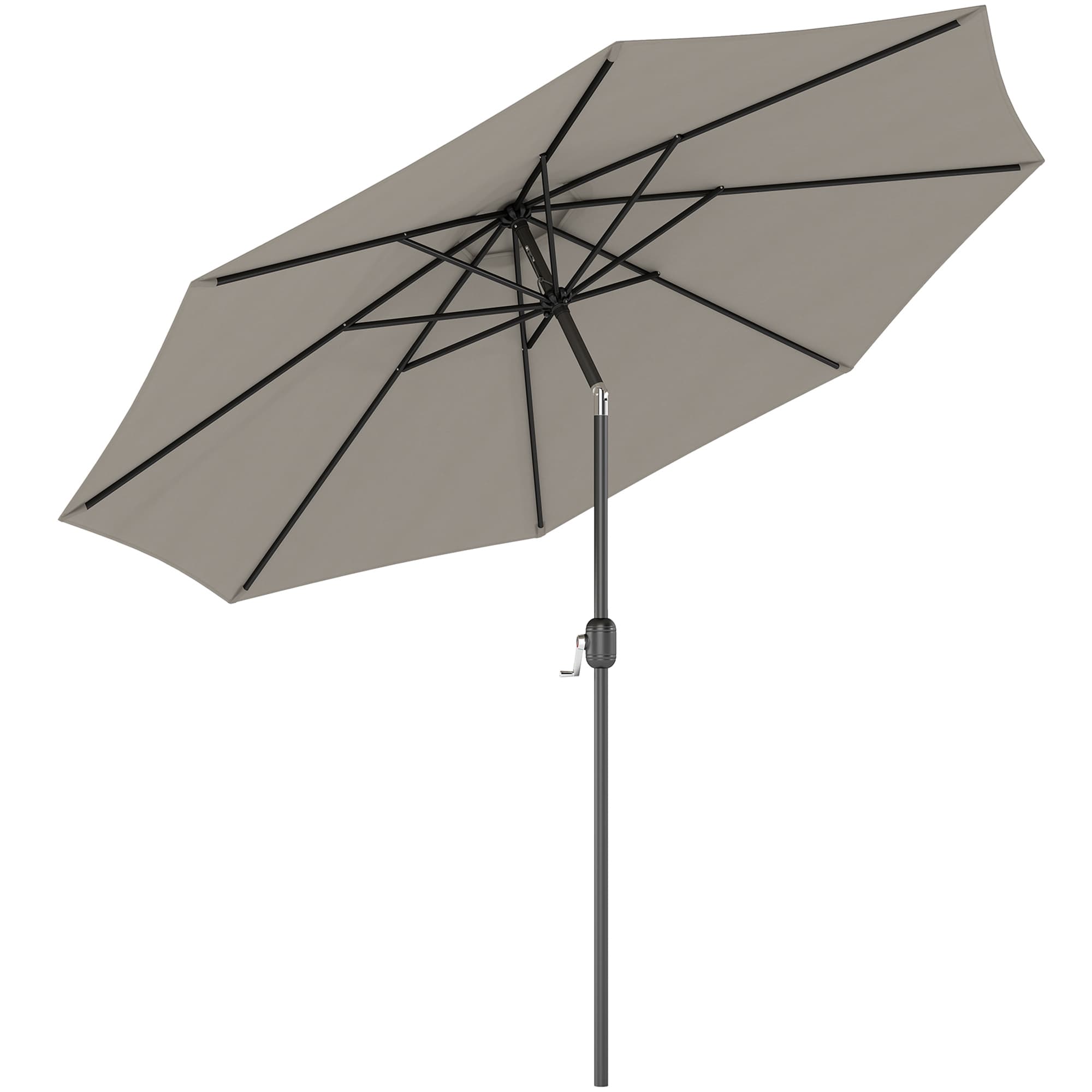 Outsunny Lightweight Parasol, Tilting Umbrella with 8 Ribs, Outdoor Sun Shade with Tilt and Crank Handle for Balcony and Garden, Grey | Aosom UK