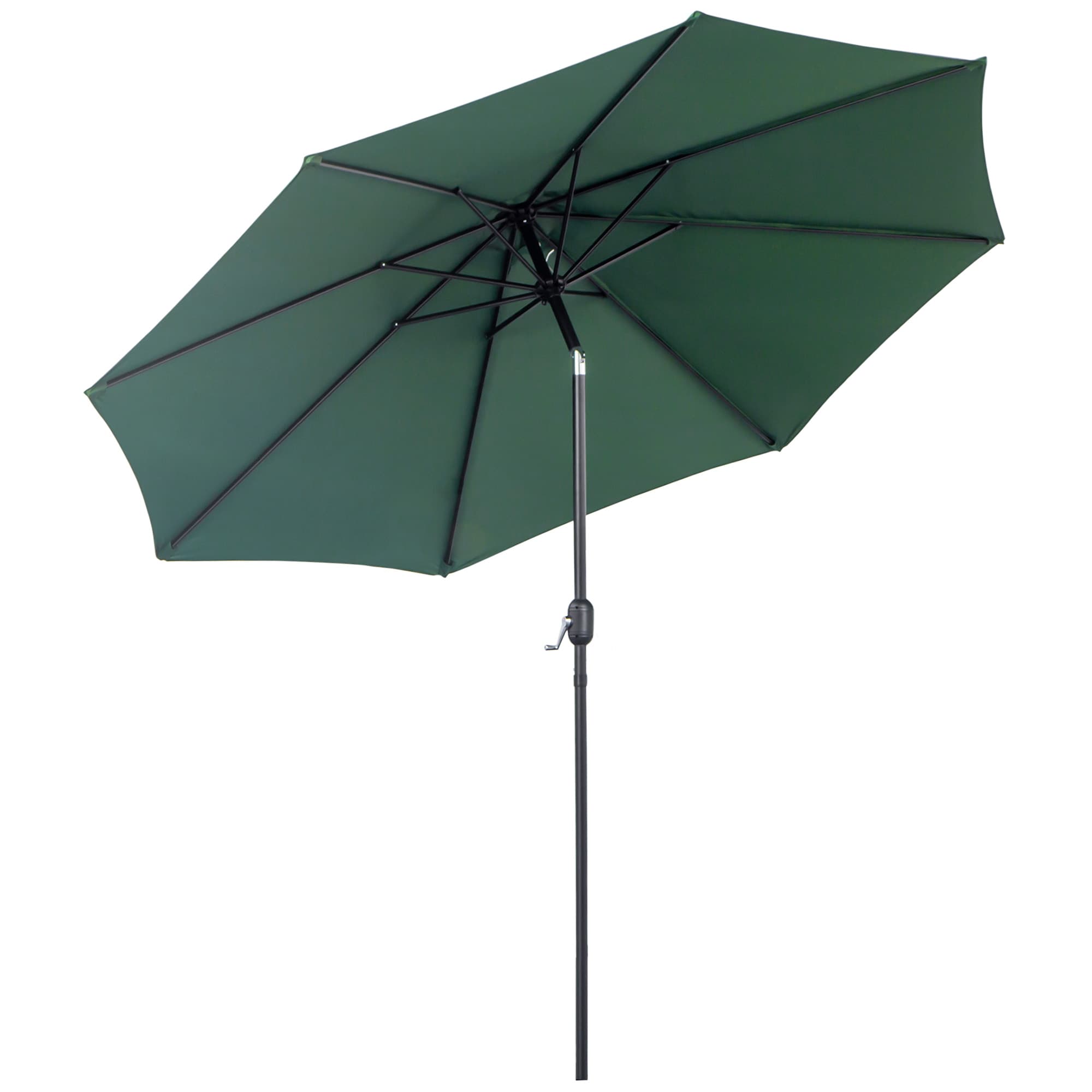 Outsunny Commercial Parasol, 3m Sturdy Umbrella with 8 Ribs, Tilt Function & Crank Handle for Outdoor Shade, Verdant Green | Aosom UK