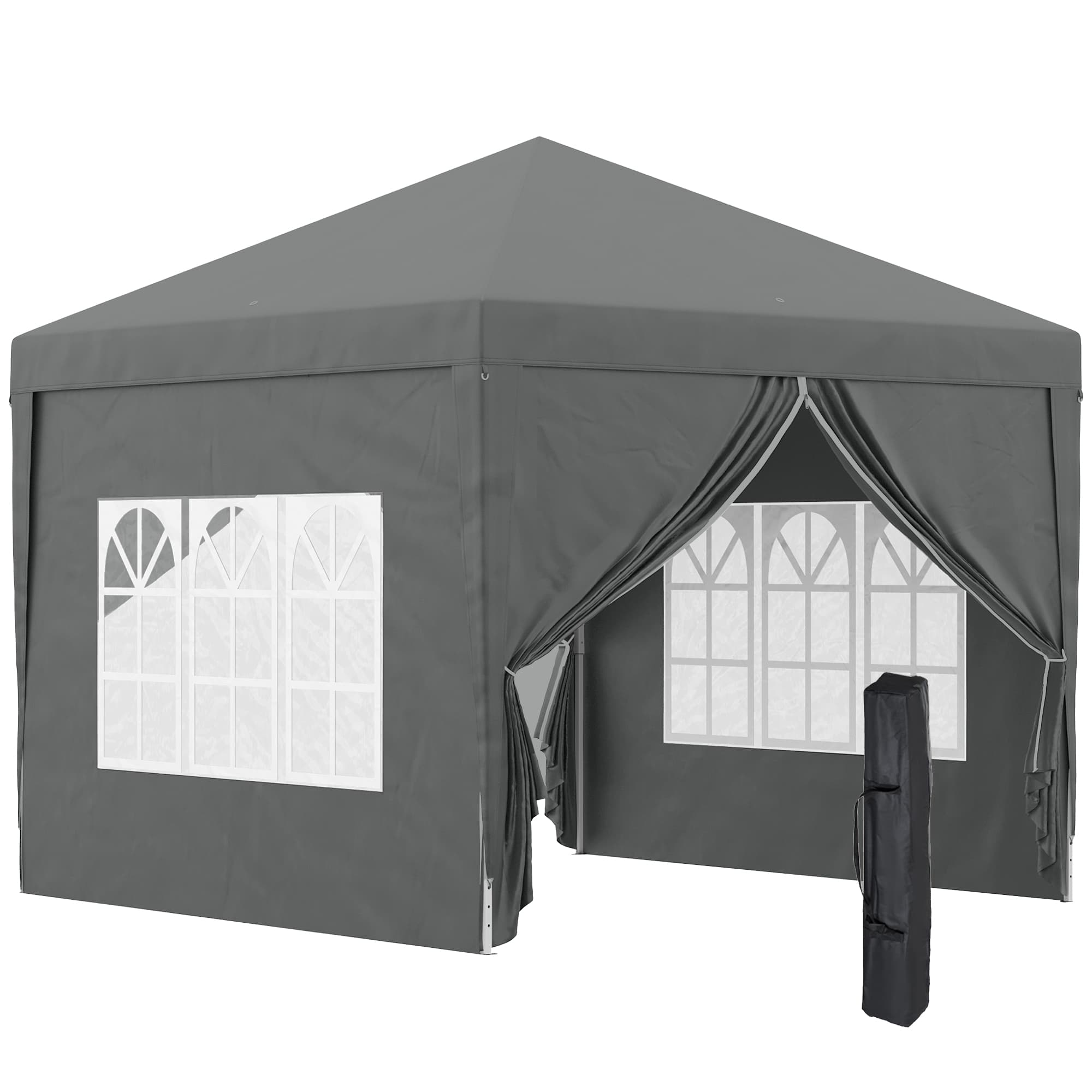 Outsunny 3 x 3m Waterproof Gazebo, Metal FrameTent Canopy with Carry Bag and 2 Windows for Outdoor Patio, Grey | Aosom UK