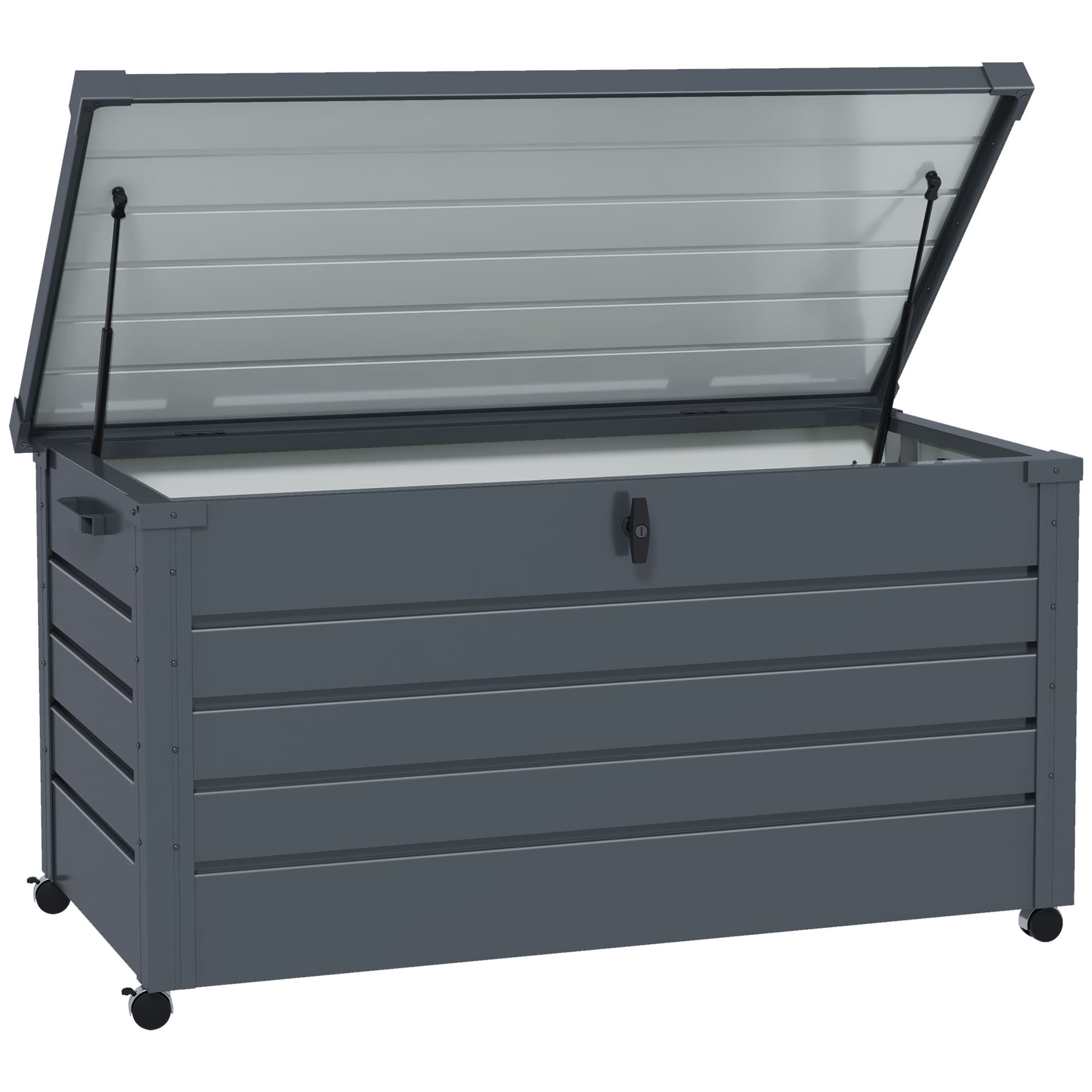 Outsunny 331L Waterproof Garden Storage Box with Wheels, Heavy-Duty Outdoor Deck Box Chest for Patio Cushions & Tools, Dark Grey | Aosom UK