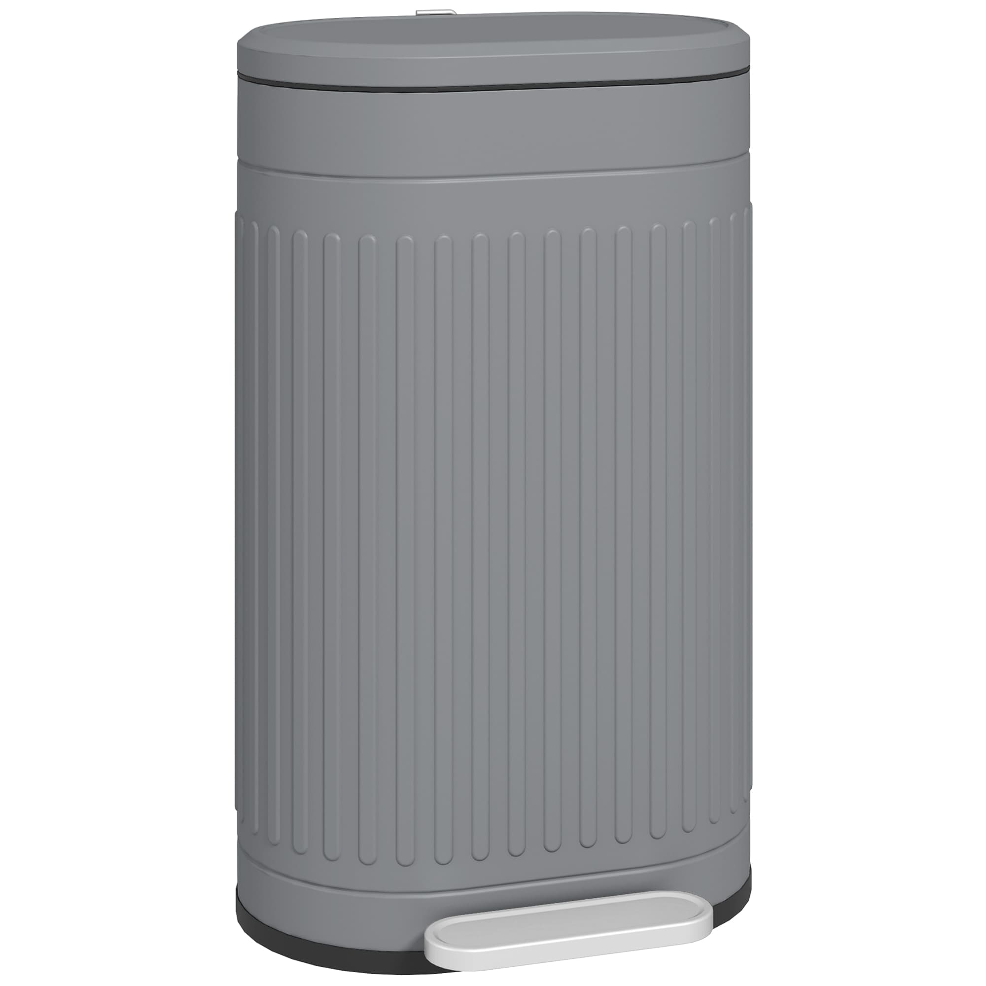 HOMCOM 30 Litre Pedal Bin, Fingerprint Proof Kitchen Bin with Soft-close Lid, Metal Rubbish Bin with Foot Pedal, Grey | Aosom UK