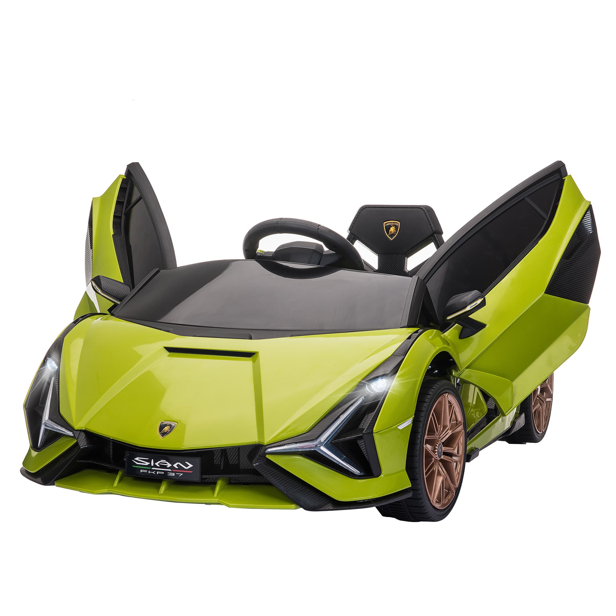 HOMCOM Compatible 12V Battery-powered Kids Electric Ride On Car Lamborghini SIAN Toy with Parental Remote Lights MP3 for 3-5 Years Green | Aosom UK