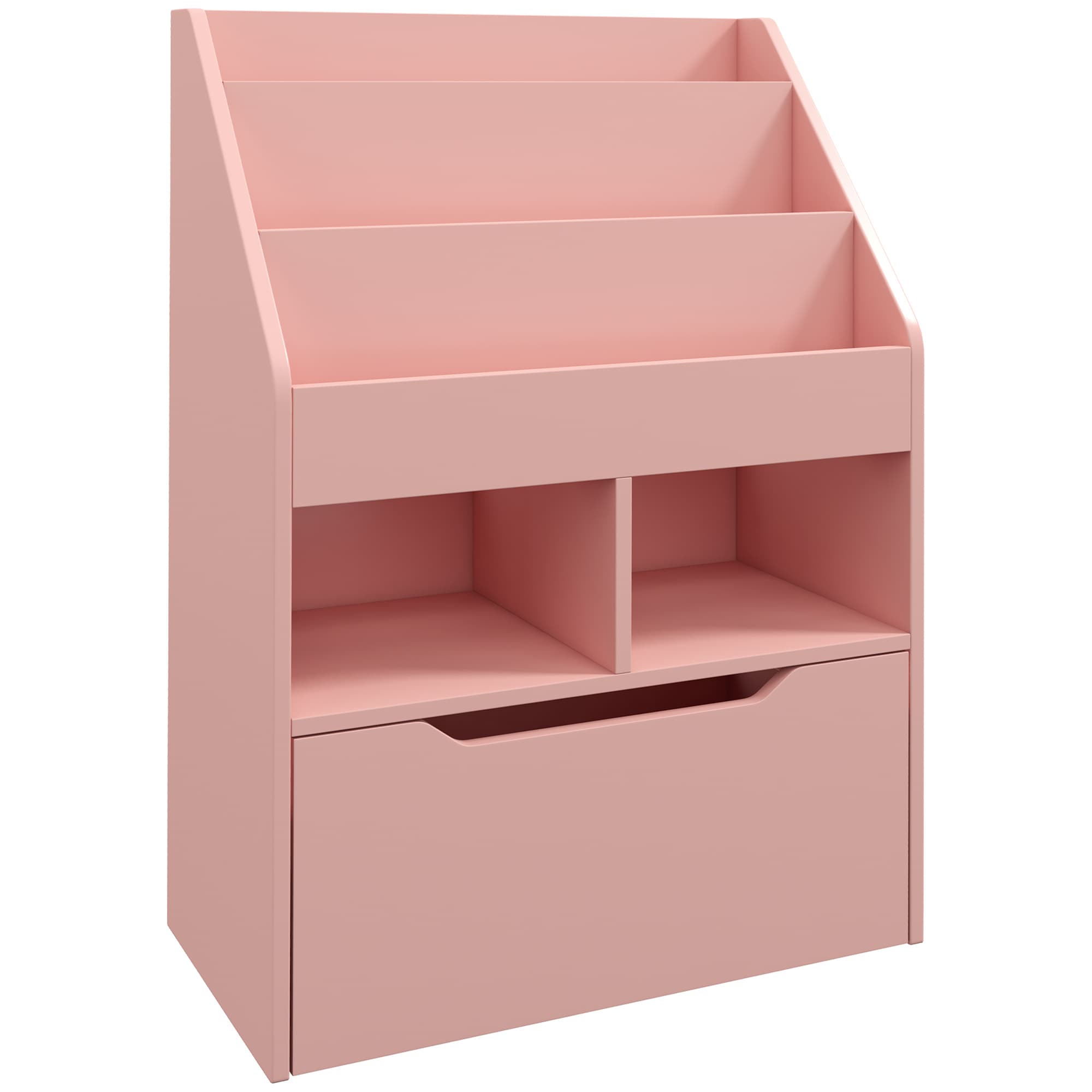 HOMCOM Kids Bookshelf, Toy Organiser, with Storage Drawer, Wheels - Pink | Aosom UK
