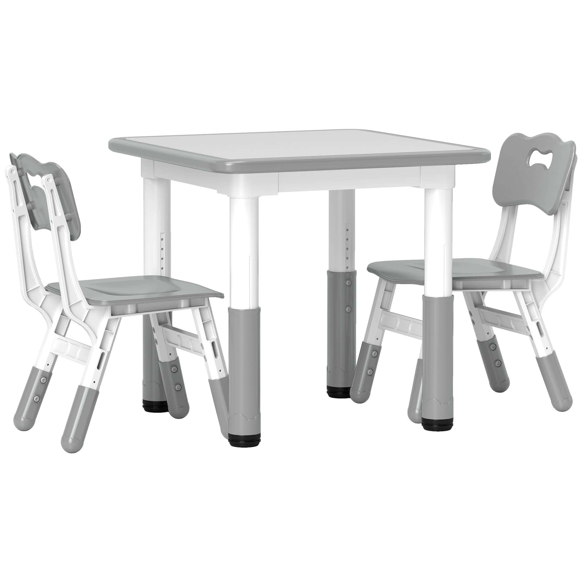 AIYAPLAY Height Adjustable Toddler Table and Chair Set, 3 Pcs Children Activity Table w/ 2 Chairs, for Playroom, Bedroom - Grey | Aosom UK