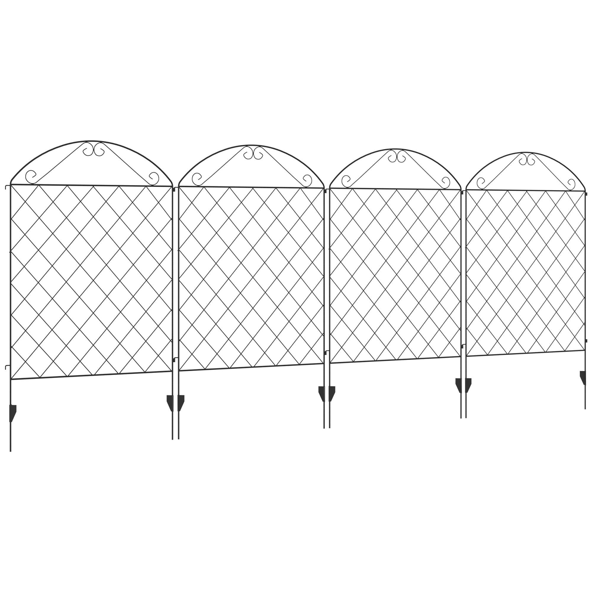 Outsunny Decorative Fence, 43in x 11.5ft Outdoor Picket Panels, 4PCs Rustproof Metal Wire Landscape Flower Bed Border Edging, Black | Aosom UK