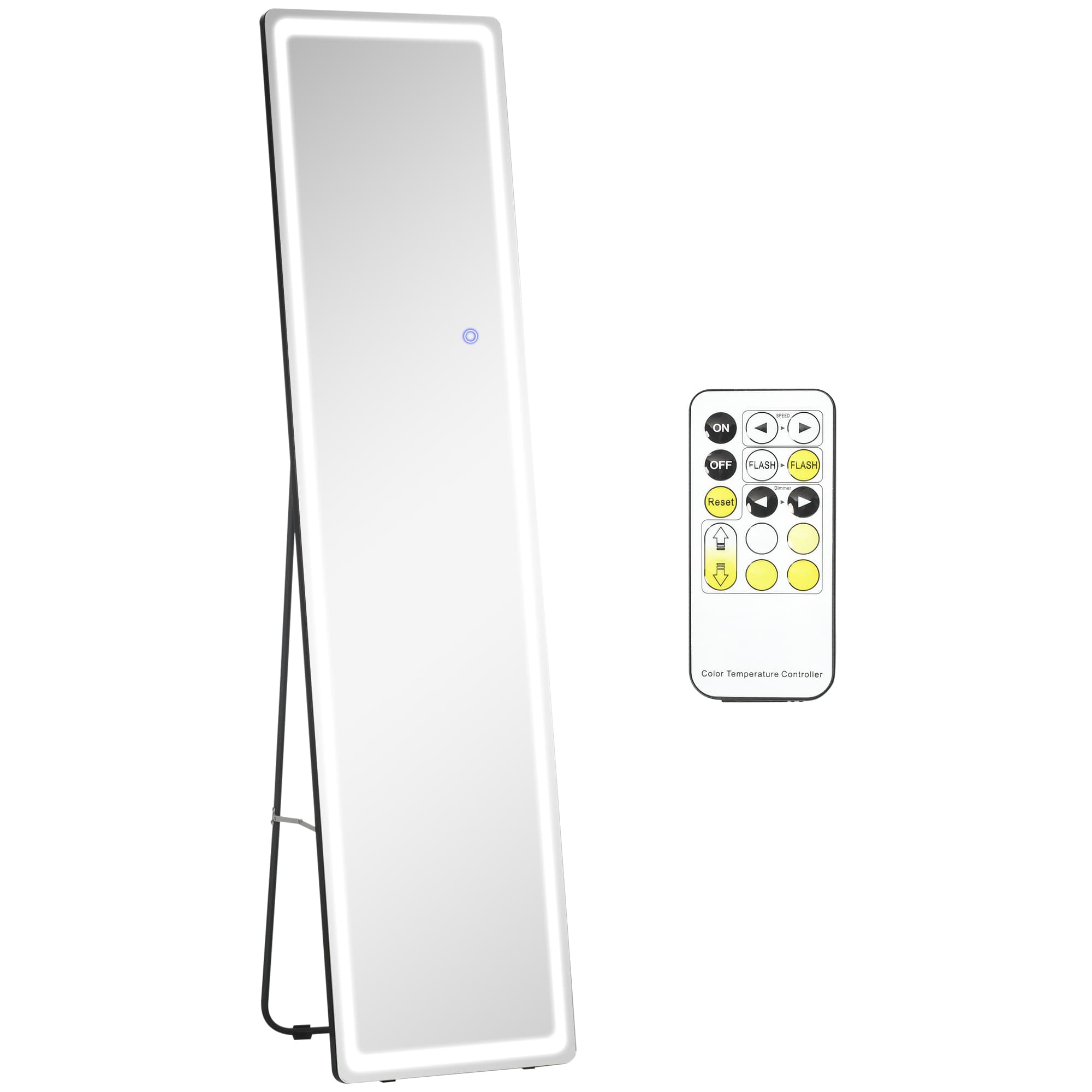 HOMCOM Freestanding Full-Length Mirror with LED Lights, Remote Control, Floor or Wall Mounted for Bedroom | Aosom UK