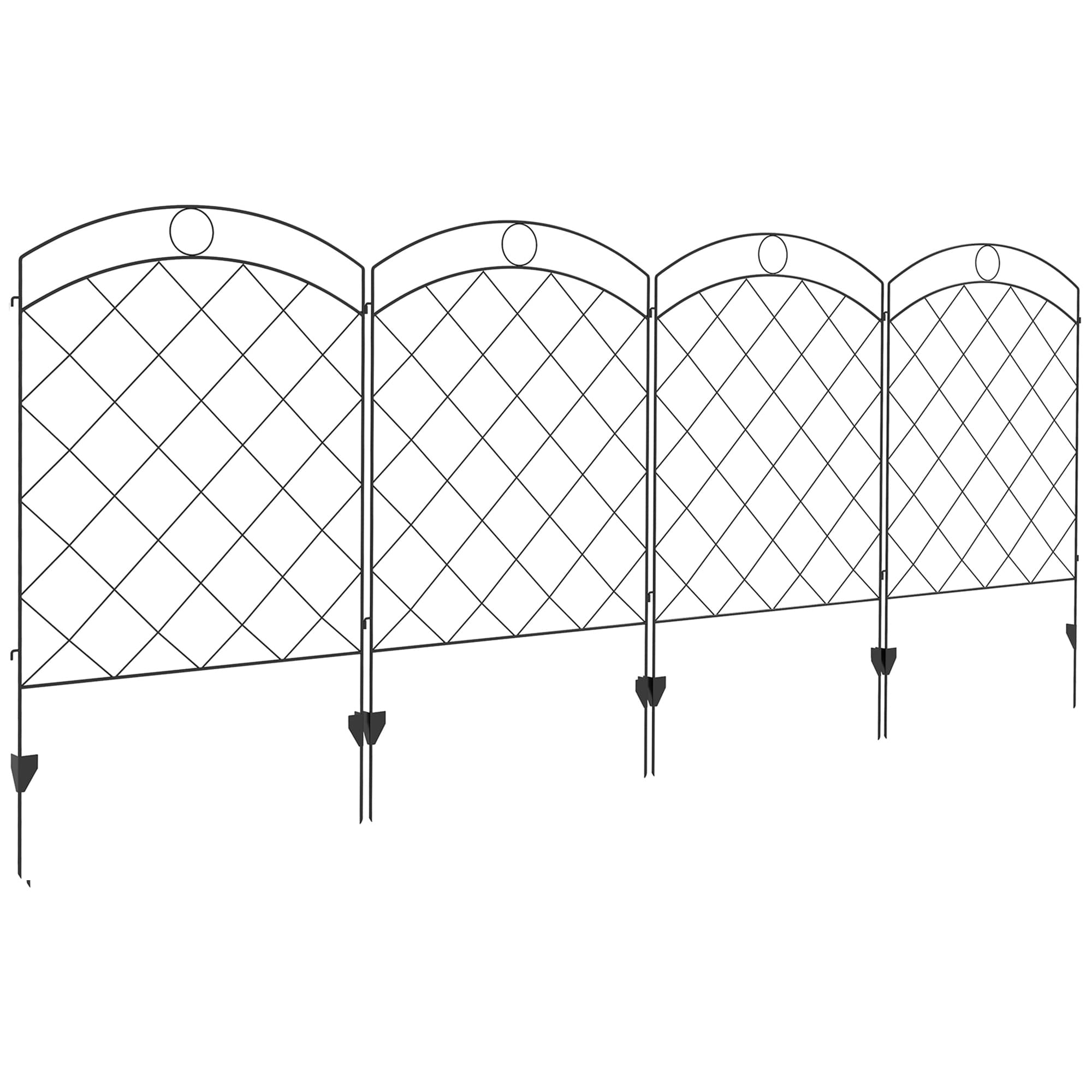 Outsunny Steel Garden Fence Panels: Decorative Picket Fencing for Outdoor Installation, Set of 4, Black | Aosom UK