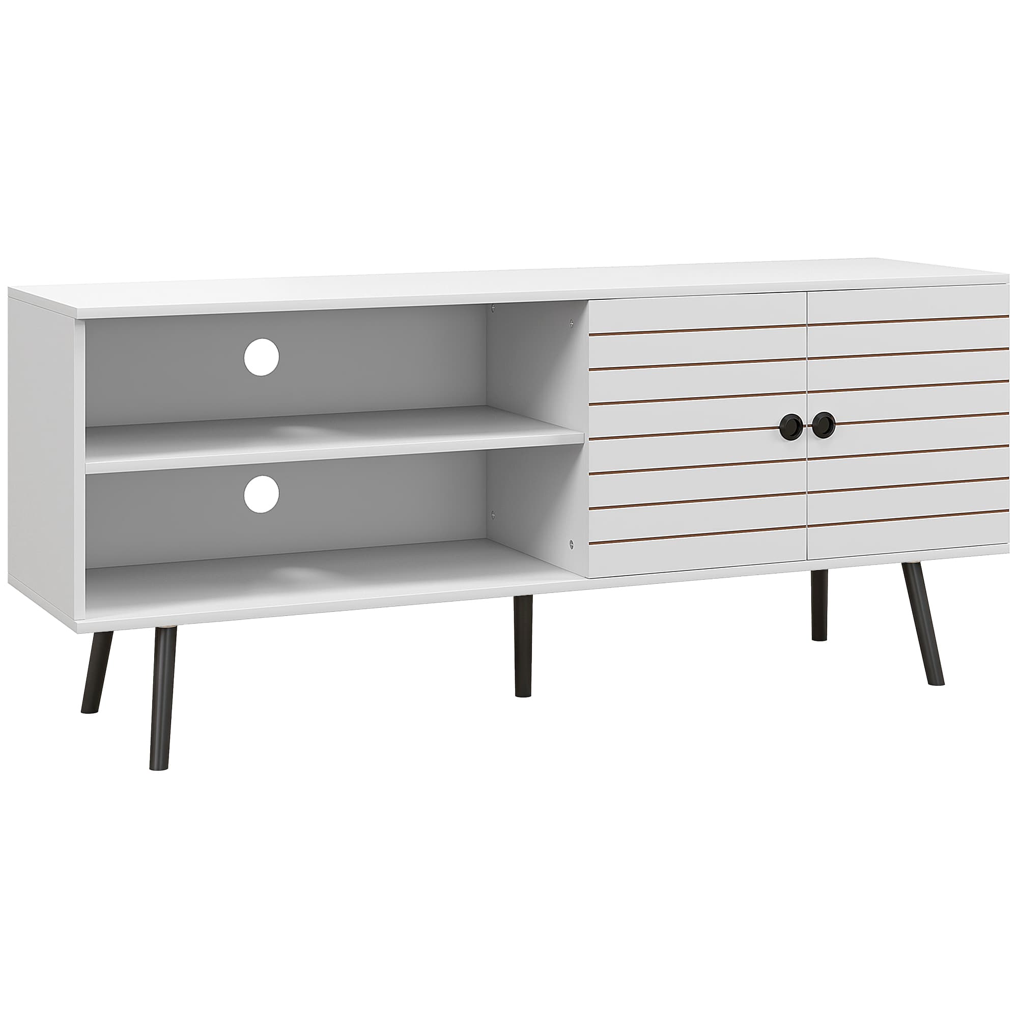 HOMCOM TV Stand Cabinet for 65 Inch TVs, TV Unit with Open Shelves, Soft-close Door & Cable Holes, Entertainment for Living Room, White | Aosom UK