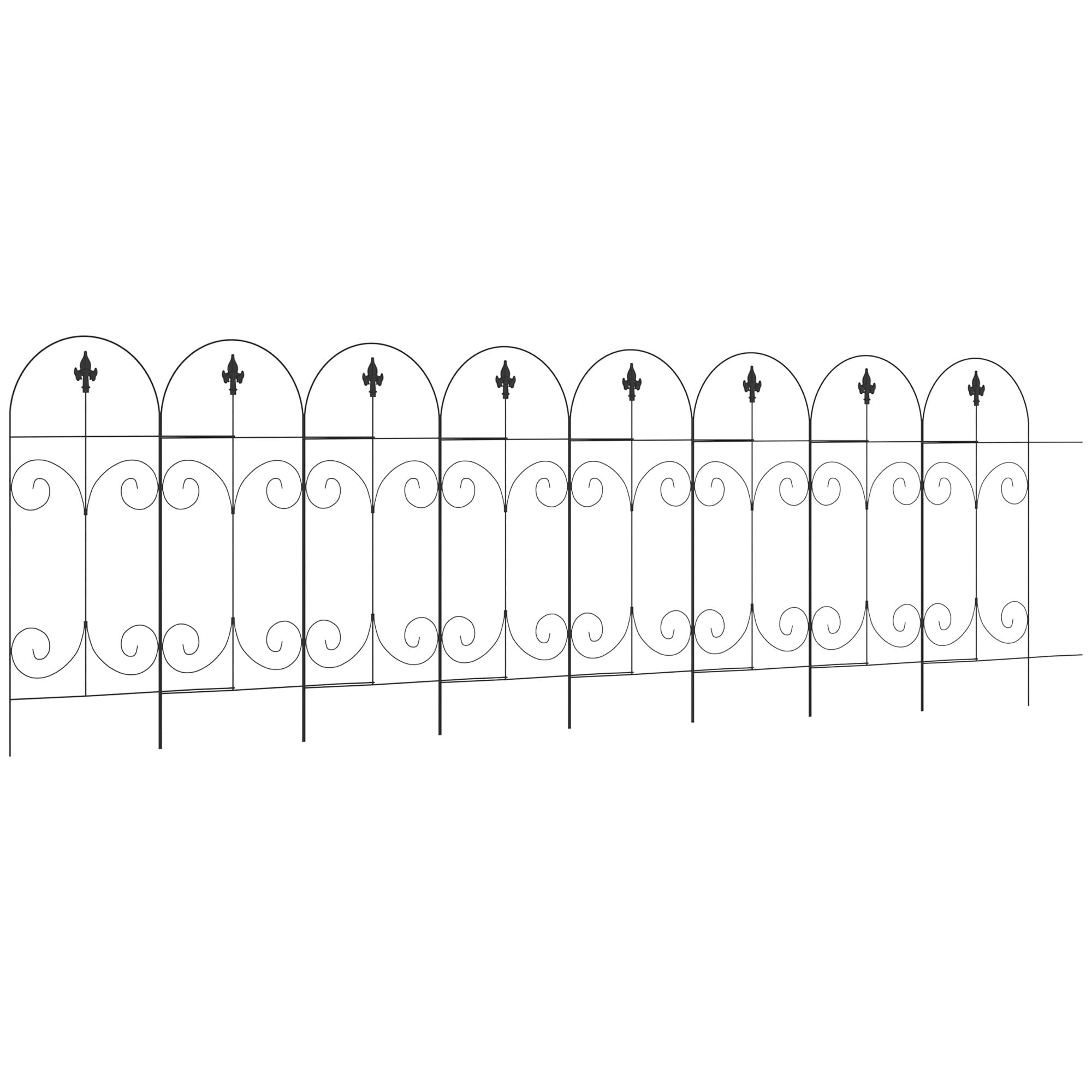 Outsunny 8-Panel Metal Garden Fencing, Rustproof Picket Fence for Flower Beds & Borders, Black | Aosom UK