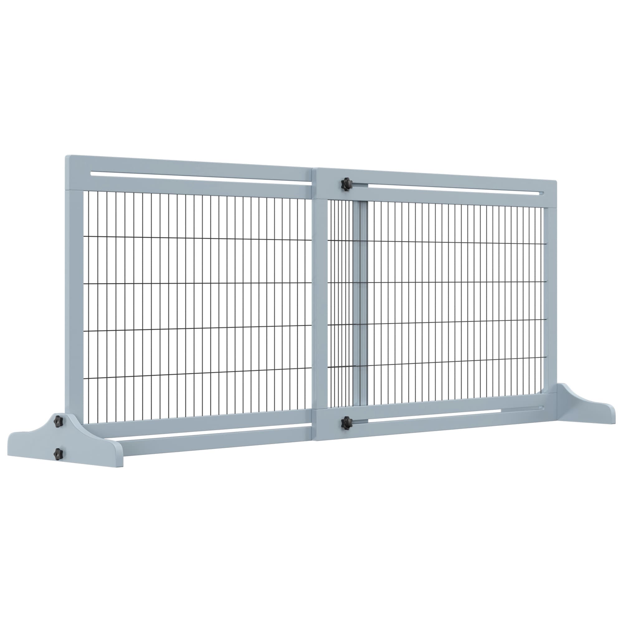 PawHut Adjustable Wooden Pet Gate, Freestanding Dog Barrier Fence with 3 Panels for Doorway, Hallway, 69H x 104-183H cm, Blue