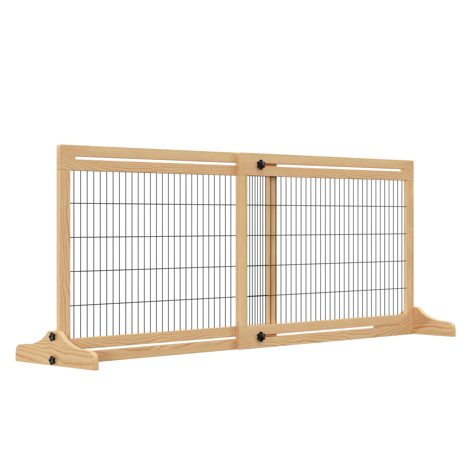 PawHut Adjustable Wooden Pet Gate, Freestanding Dog Barrier Fence with 2 Panels for Doorway, Hallway, 69H x 104-183 cm, Natural