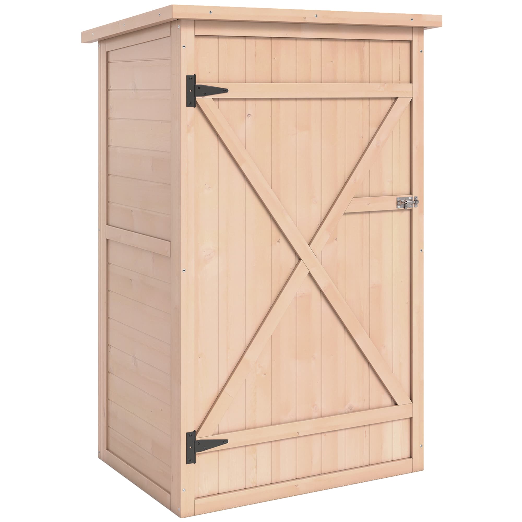Outsunny Wooden Garden Sheds, Fir Wood Tool Cabinet Organiser Small Shed with Shelves and Bolt Latch, 75L x 56W x115Hcm | Aosom UK