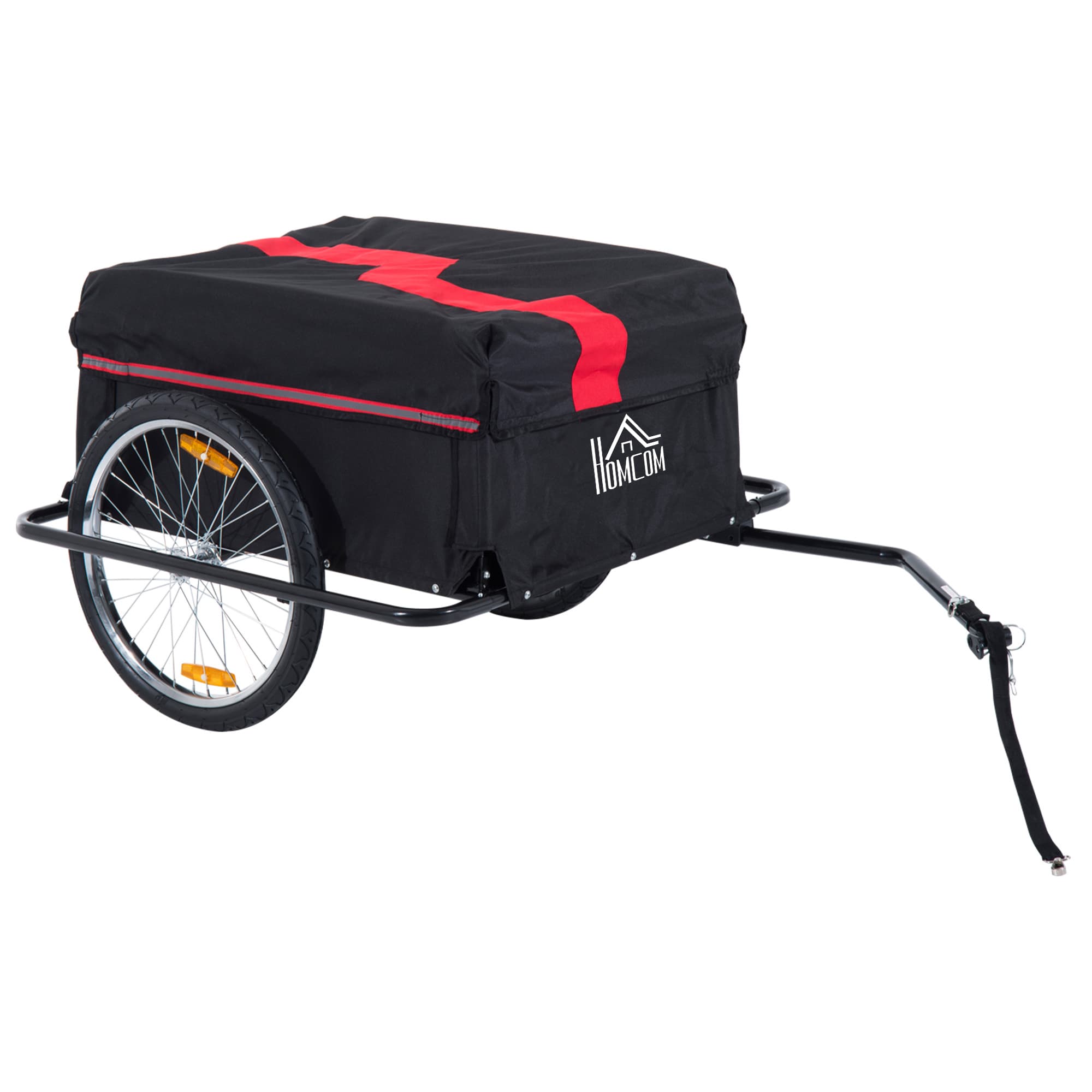 HOMCOM Bicycle Cargo Trailer Large Capacity Folding 2-Wheel Trailer with Removable Cover & Oxford Fabric Storage, Black | Aosom UK