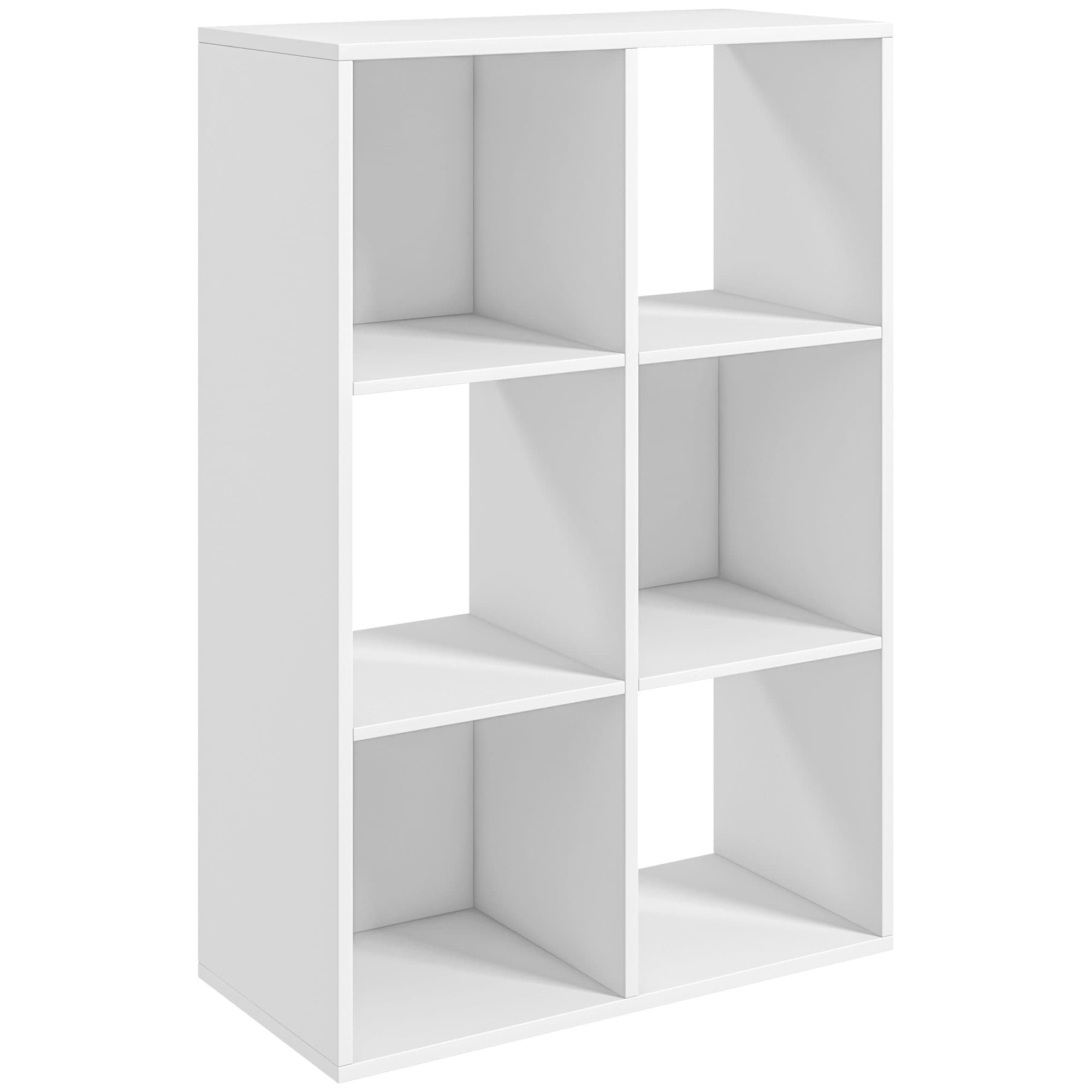 HOMCOM 6 Cubes Storage Unit, 3-Tier Particle Board Bookcase Organiser for Home Office, White | Aosom UK