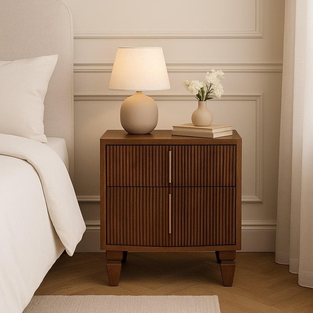 Solid Wood Harper Bedside Table with Eco-Conscious Durable Build, Bedside Cabinet with 2 Smooth-Gliding Drawers, 40L x 42W x 55H cm, Brown | Aosom UK