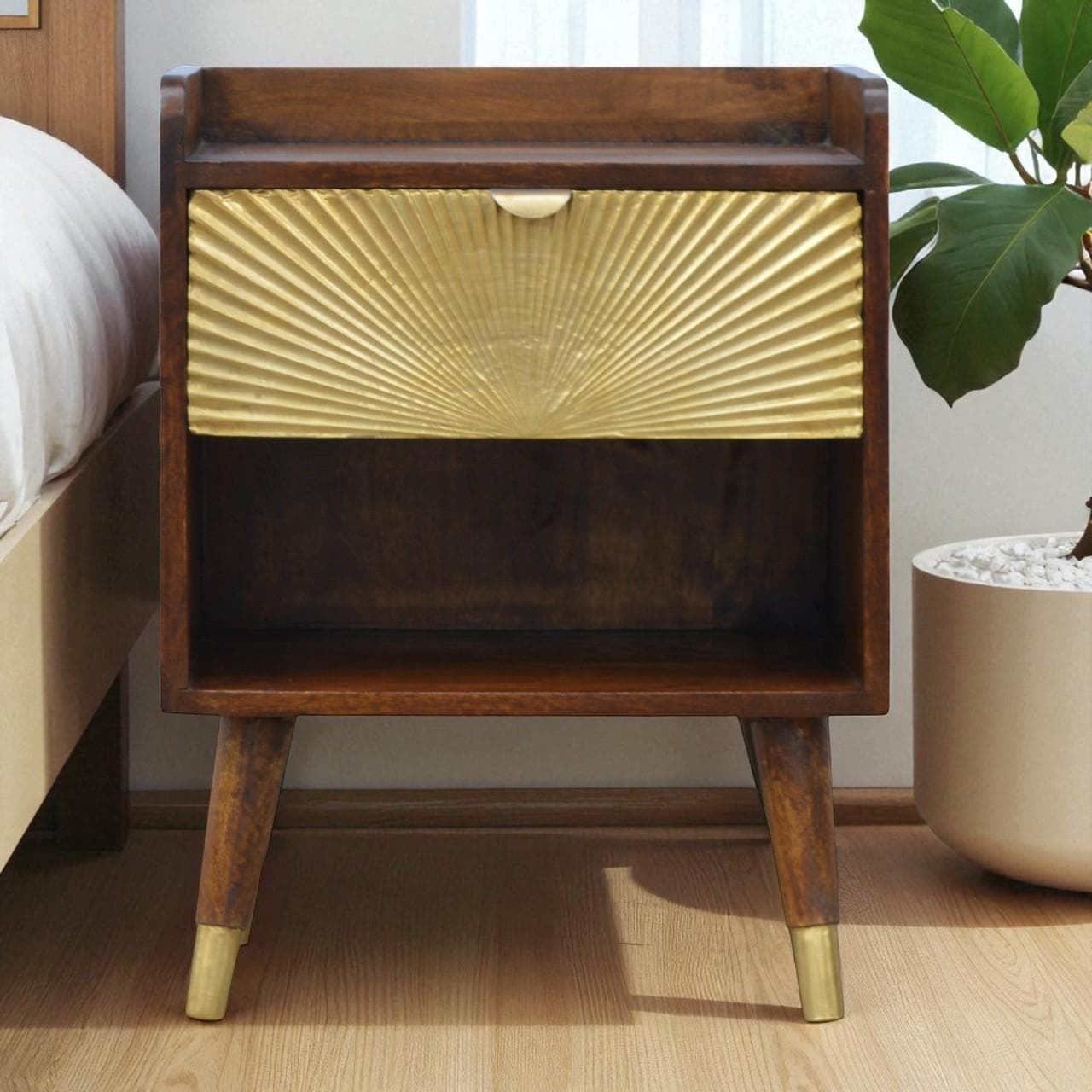 Mini Nightstand with Space-Saving Storage, Durable Side Table with Spacious Drawer & Single Shelf for Bedroom, Brown | Aosom UK