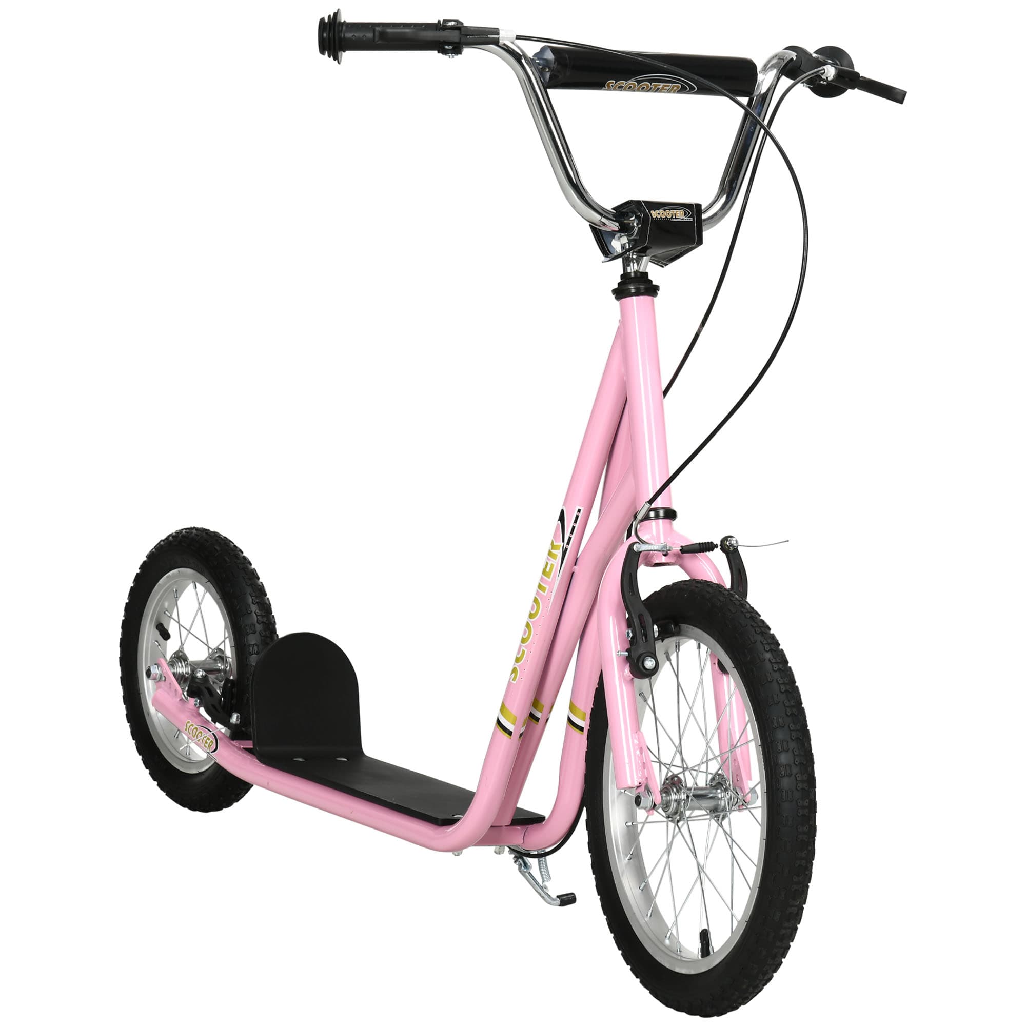 HOMCOM Teen Push Kick Scooter for Kids with Rubber Wheels, Adjustable Handlebar & Dual Brakes, Kickstand, for Ages 5+, Pink | Aosom UK
