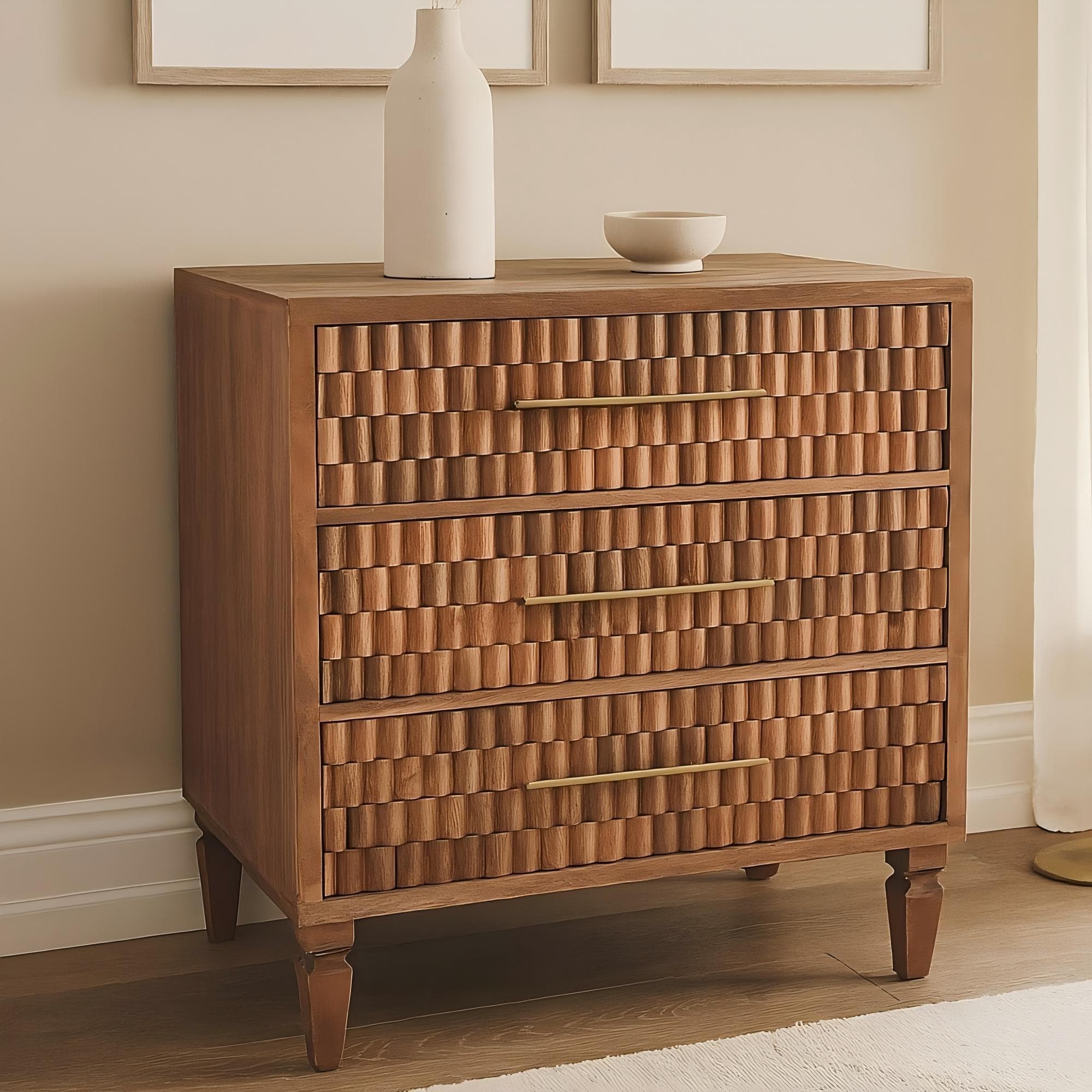 Bedside Chest with 3 Drawers, Bedside Cabinet with Mango Wood for Easy Storage, Brown | Aosom UK