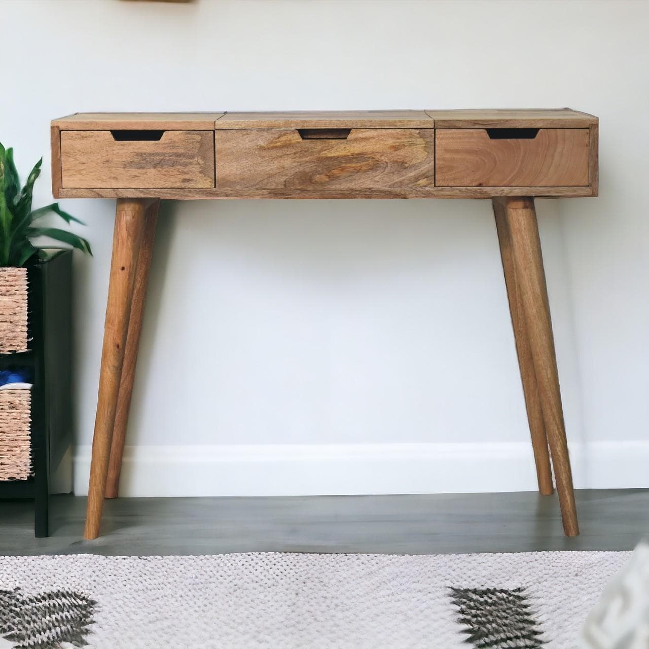 Wood Dressing Table with Mirror and 2 Smooth‑Gliding Drawers, Console Table with 4 Compartments, 40L x 100W x 78H cm, Brown | Aosom UK