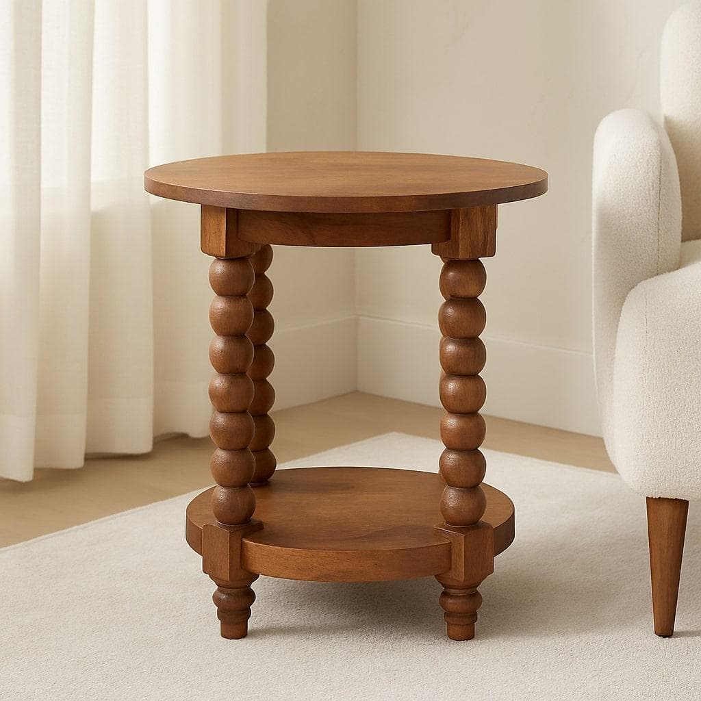 Round Side Table, Acid-Wash Distressed Look, Coffee Table with Open Slot Storage, Brown | Aosom UK