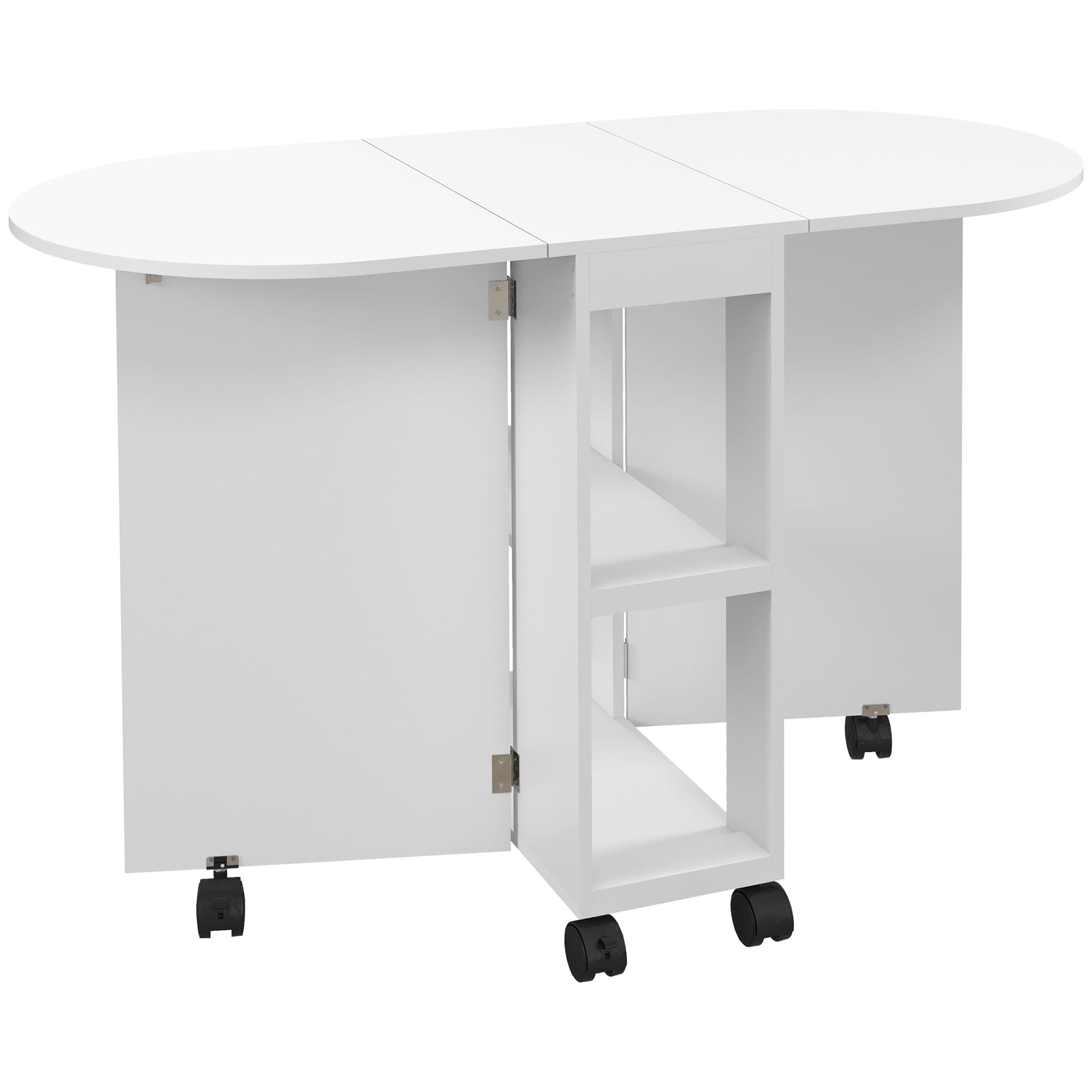 HOMCOM Four-Person Drop Leaf Dining Table, with Wheels - White | Aosom UK