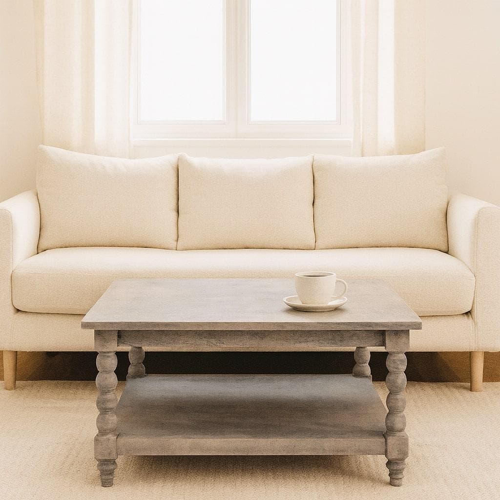 Wood Coffee Table with Open Storage Slot, Side Table with Durable Hand-Finished Circular Design for Living Room, 80L x 80W x 45H cm, Beige | Aosom UK