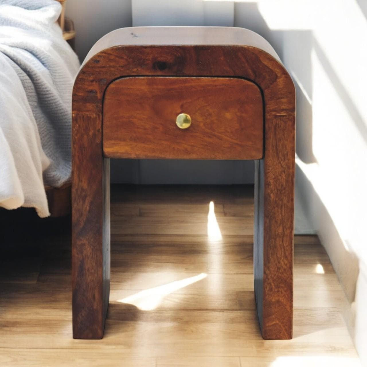 Solid Wood Mini Darcy Nightstand with Curved Edges, Spacious Drawer, Hand-finished Cabinet for Living Room, 30L x 30W x 40H cm, Dark Brown | Aosom UK