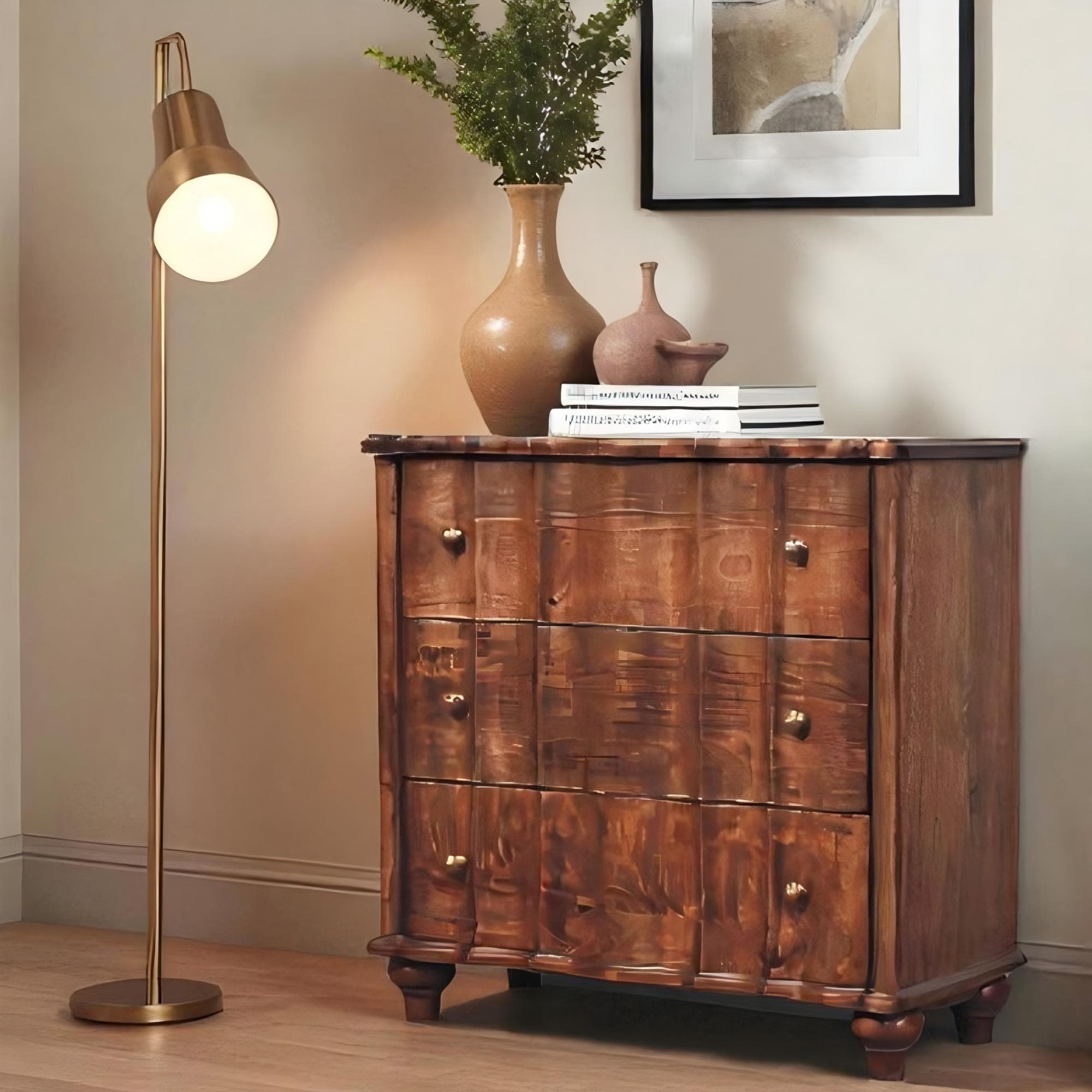 Solid Bedside Cabinet with 3 Drawers, Mango Wood Chest of Drawers with Turned Legs for Bedroom Display, Brown | Aosom UK