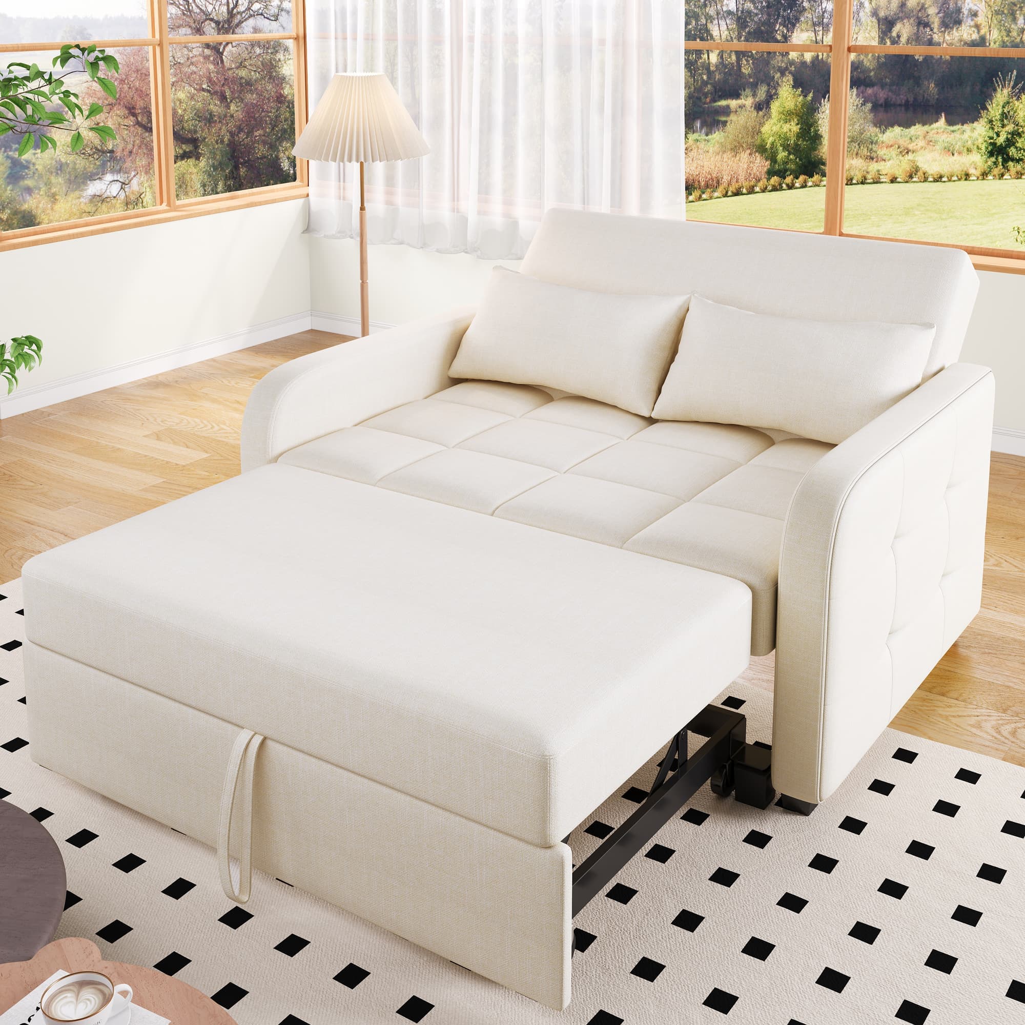 Multifunctional Folding Sofa Bed with Adjustable Backrest and 2 Cushions, Daybed Ideal for Small Flats, 127L x 75-180W x 94H cm, Light Grey | Aosom UK