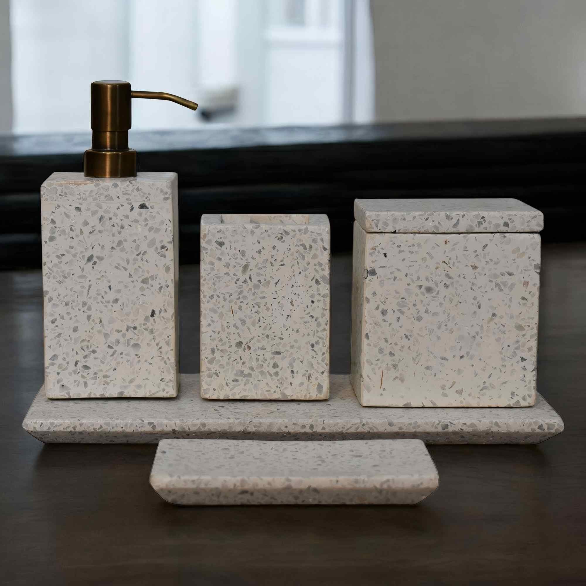 5-Piece Marble Bathroom Set with Timeless Design, Hand-finished Artisan Pieces with Versatile Styling, 7.5L x 7.5W x 19H cm, White | Aosom UK