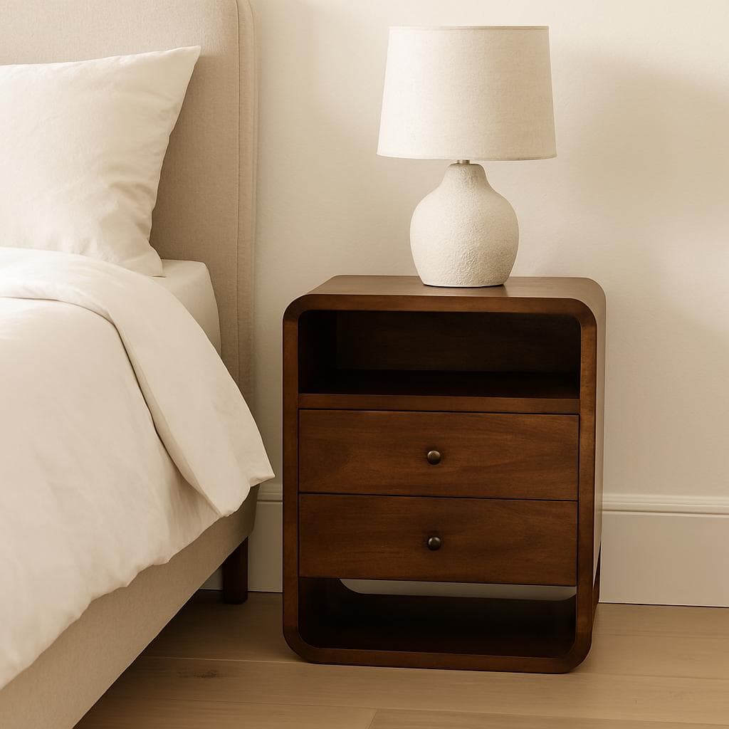 100% Solid Mango Wood Bedside Cabinet with 2 Smooth‑Gliding Drawers, 2 Open Slots, Table for Organised Storage, 35L x 40W x 55H cm, Brown | Aosom UK